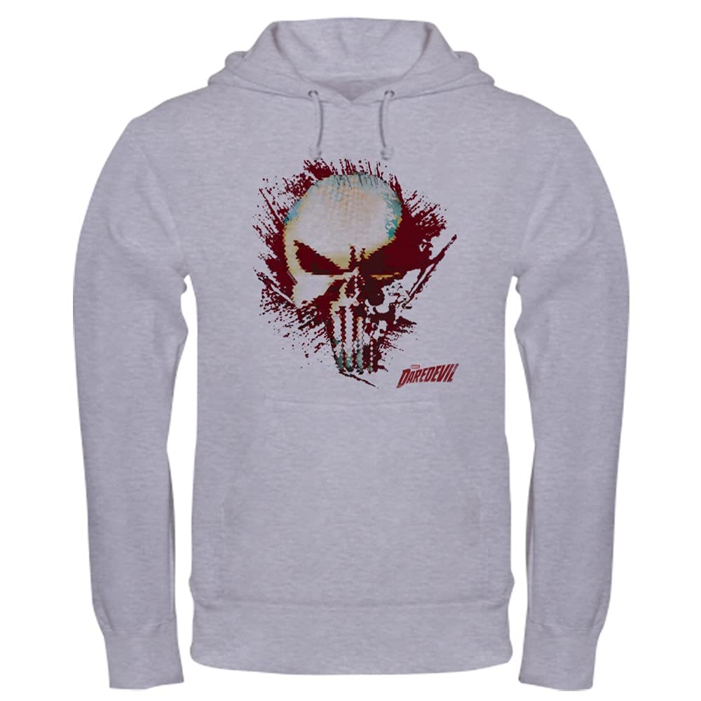 Punisher Skull Red Spatter Hooded Sweatshirt | Men's Graphic Pullover Hoodie | Marvel Comics Inspired Streetwear | Perfect for Cosplay, Gifts & Casual Wear