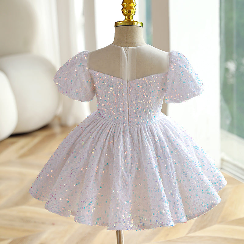 Sparkly White Sequin A-Line Flower Girl Dress for Weddings, Pageants & Special Occasions - Elegant & Comfortable Kids Formal Wear