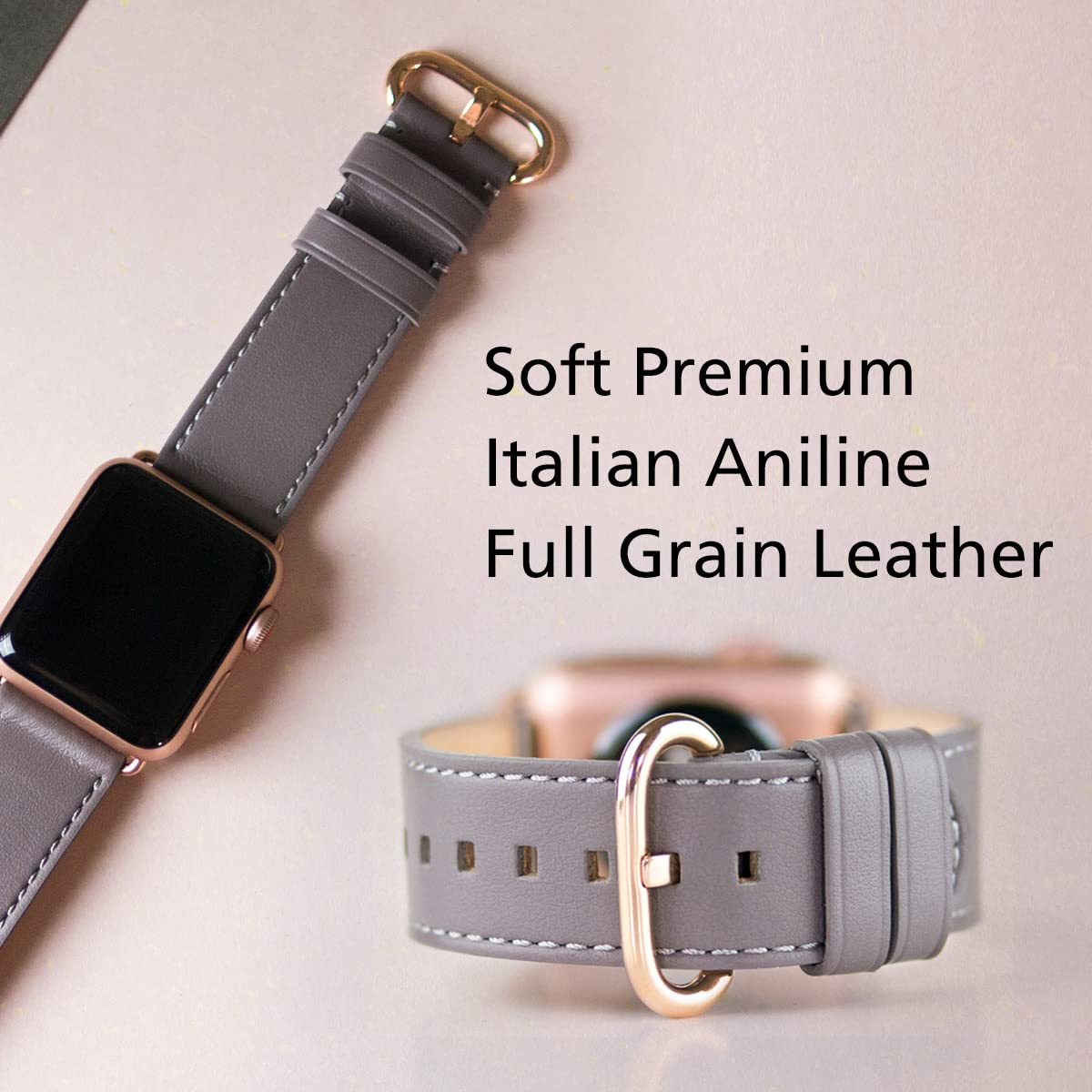 Premium Italian Full-Grain Leather Band for Apple Watch 38mm/40mm/41mm - Compatible with Series 10/9/8/7/6/SE/5/4 - Stylish Replacement Strap for Men & Women - Perfect for Work, Gym & Everyday Wear