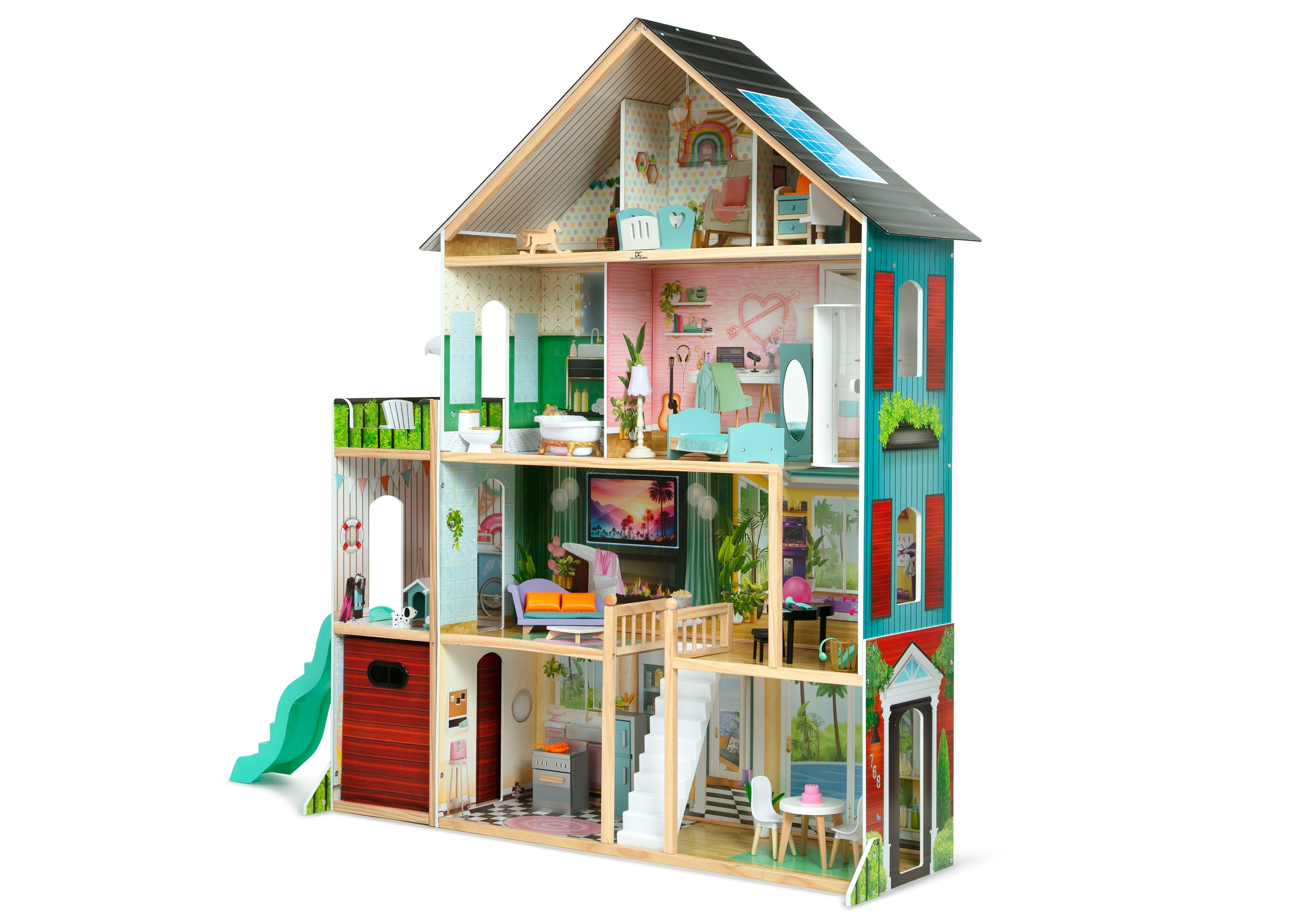 Deluxe Maui Dollhouse for Kids - Wooden Playhouse with Furniture & Accessories - Perfect for Pretend Play, Birthday Gifts & Home Decor