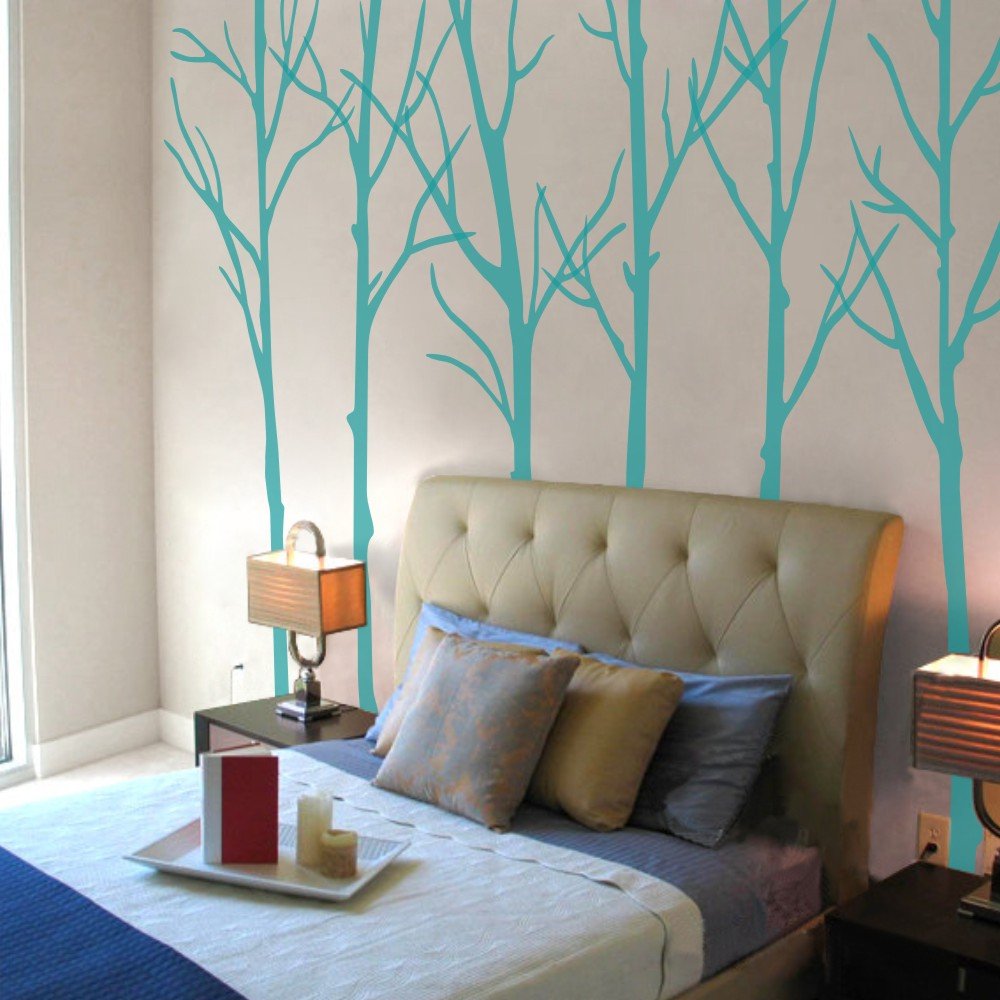 Winter Tree Wall Decals - Set of 6 Removable Vinyl Wall Stickers for Home & Office Decor in S-Teal Color | Perfect for Living Room, Bedroom, Nursery & Workspace