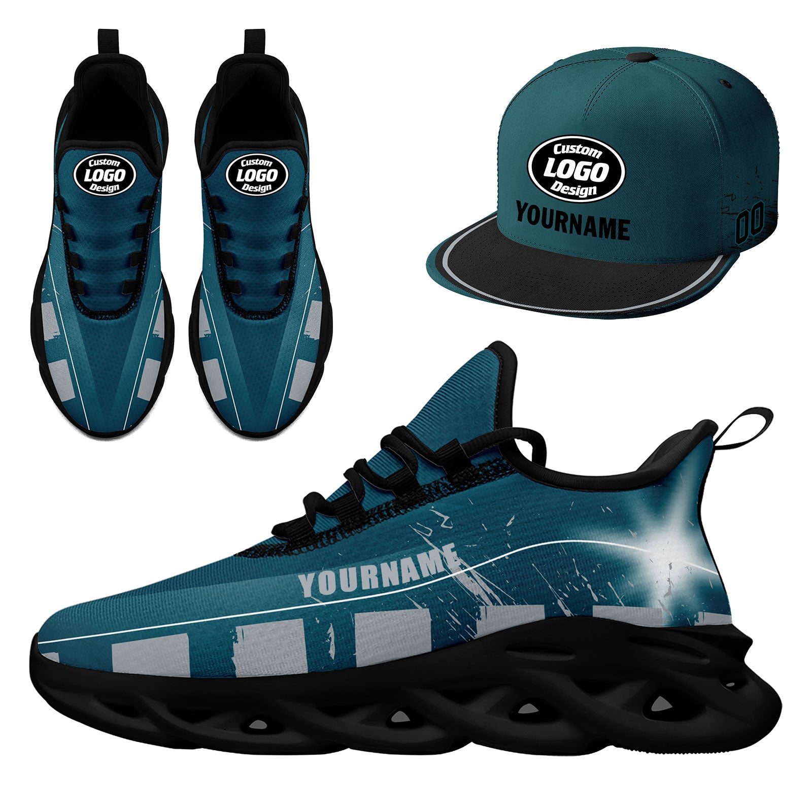 Custom Green & Gray Philadelphia MaxSoul Shoes and Hat Set - Personalized Sneaker & Cap Combo for Men & Women | Perfect for Streetwear, Urban Fashion & Sports Fans