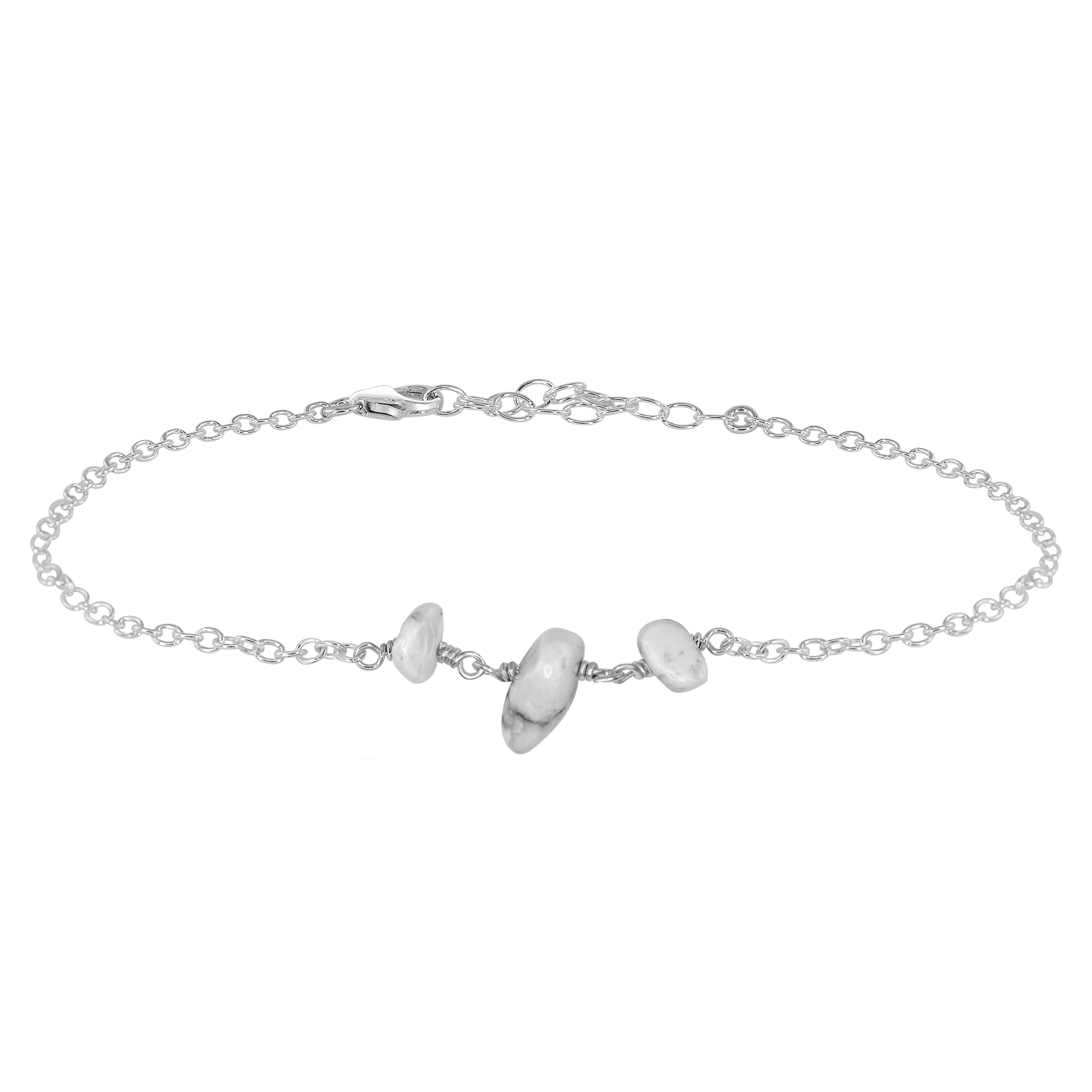 White Howlite Beaded Chain Anklet Bracelet - Natural Stone Ankle Jewelry for Women, Boho Chic Accessories for Summer Beach & Festival Outfits