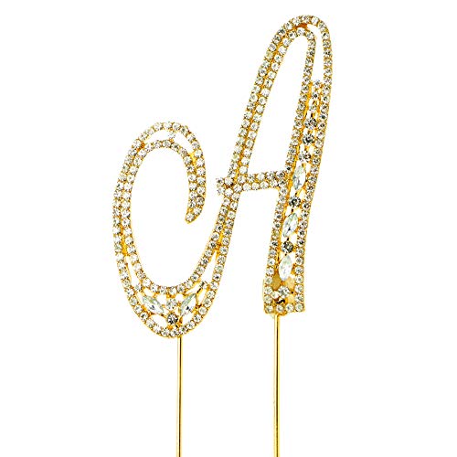 Sparkly Rhinestones Gold Monogram Cake Topper Letter A - Elegant Wedding, Birthday, Gender Reveal & Anniversary Cake Decoration for Special Celebrations