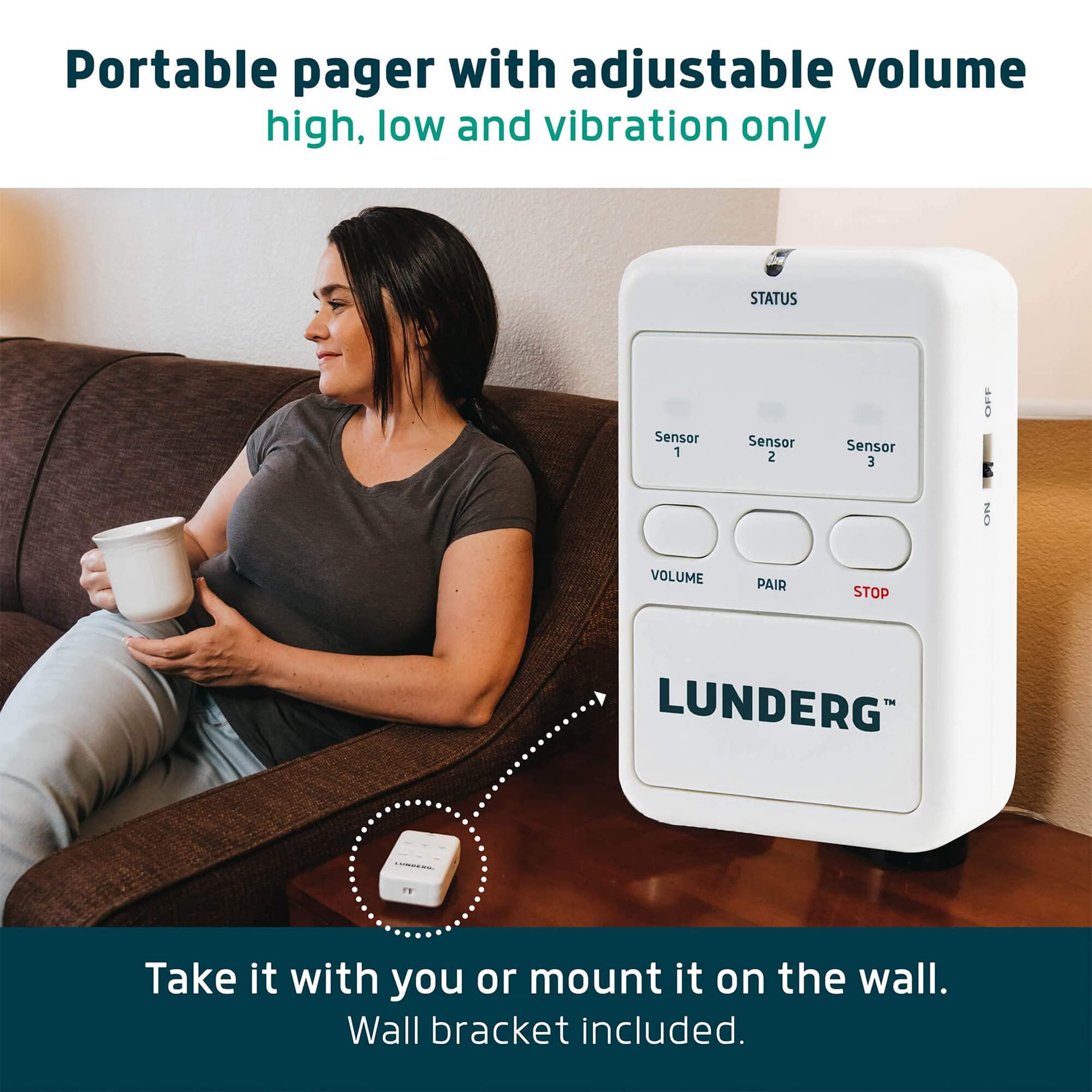 Lunderg Early Alert Bed Alarm System with Extra Chair Alarm Pad & 1 Pager - Smart Fall Prevention Monitoring Kit for Elderly & Dementia Patients - Ideal for Nursing Homes, Assisted Living & Home Care Safety