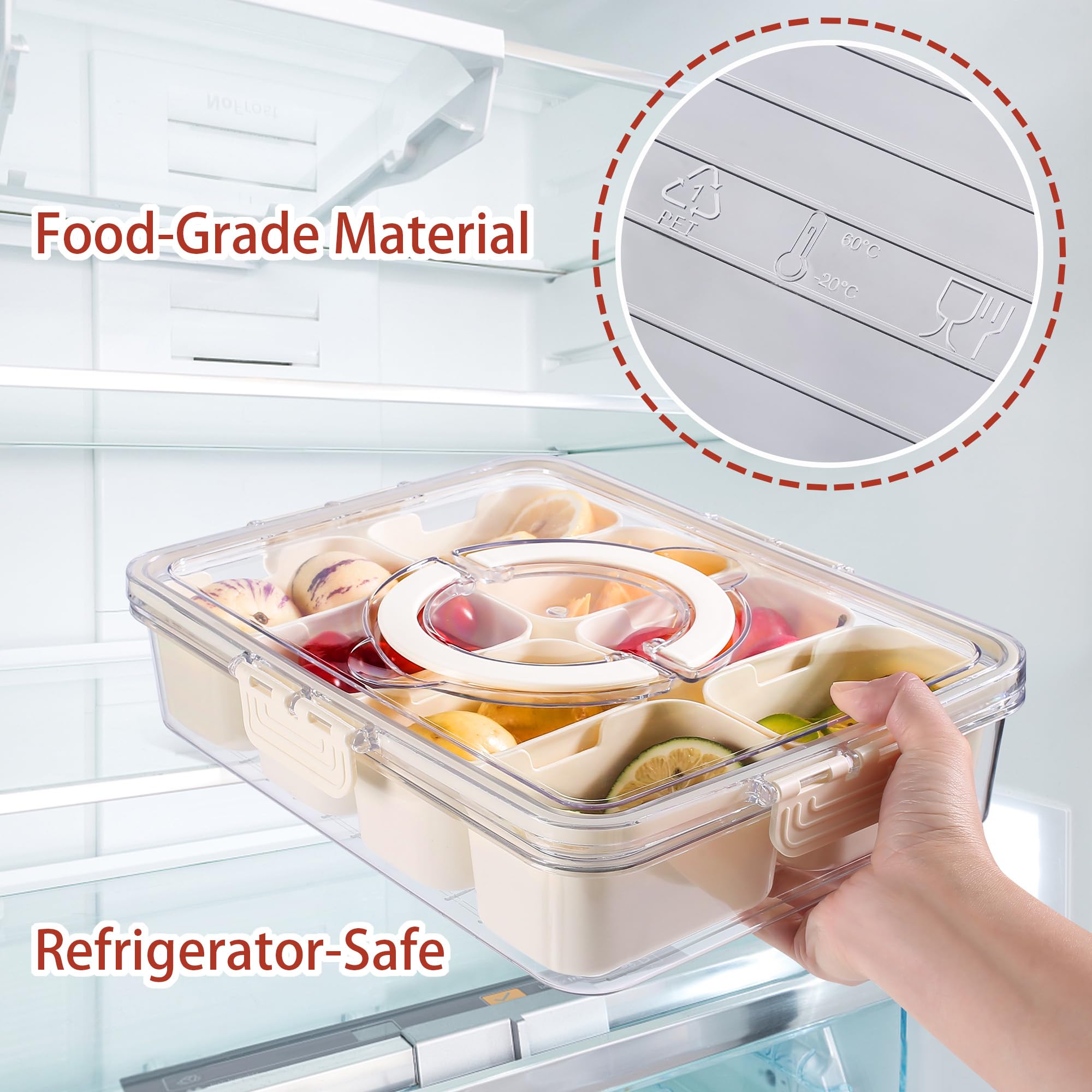 Bandesun Divided Snack Tray with Lid - Portable Charcuterie Box for Candy, Fruits, Nuts - Perfect for Parties & Picnics