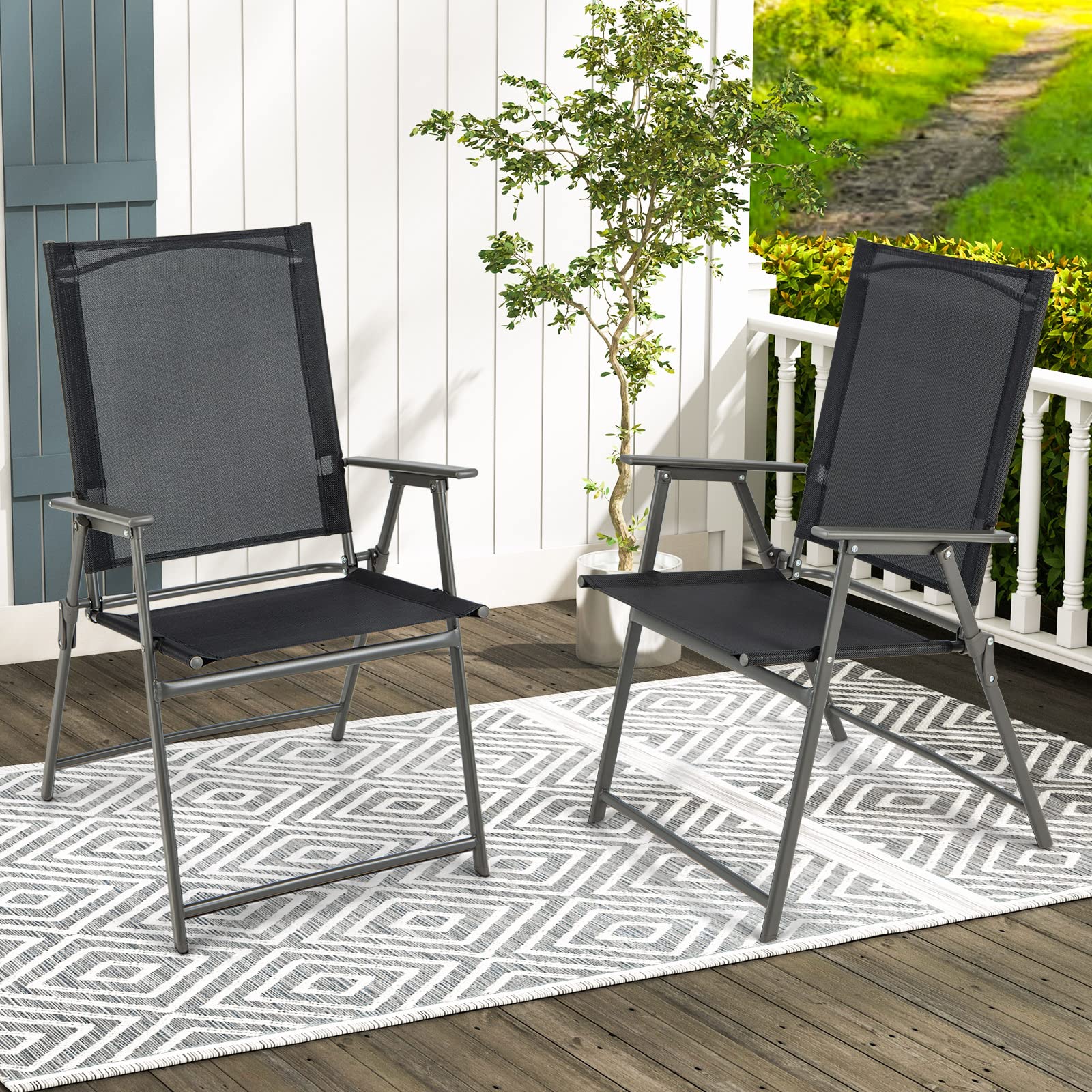 Giantex 4-Piece Patio Folding Chairs Set - Rustproof Metal Frame Outdoor Lawn Chairs for Porch, Deck, Garden, Backyard & Camping - Perfect for Picnics, BBQs, and Outdoor Relaxation