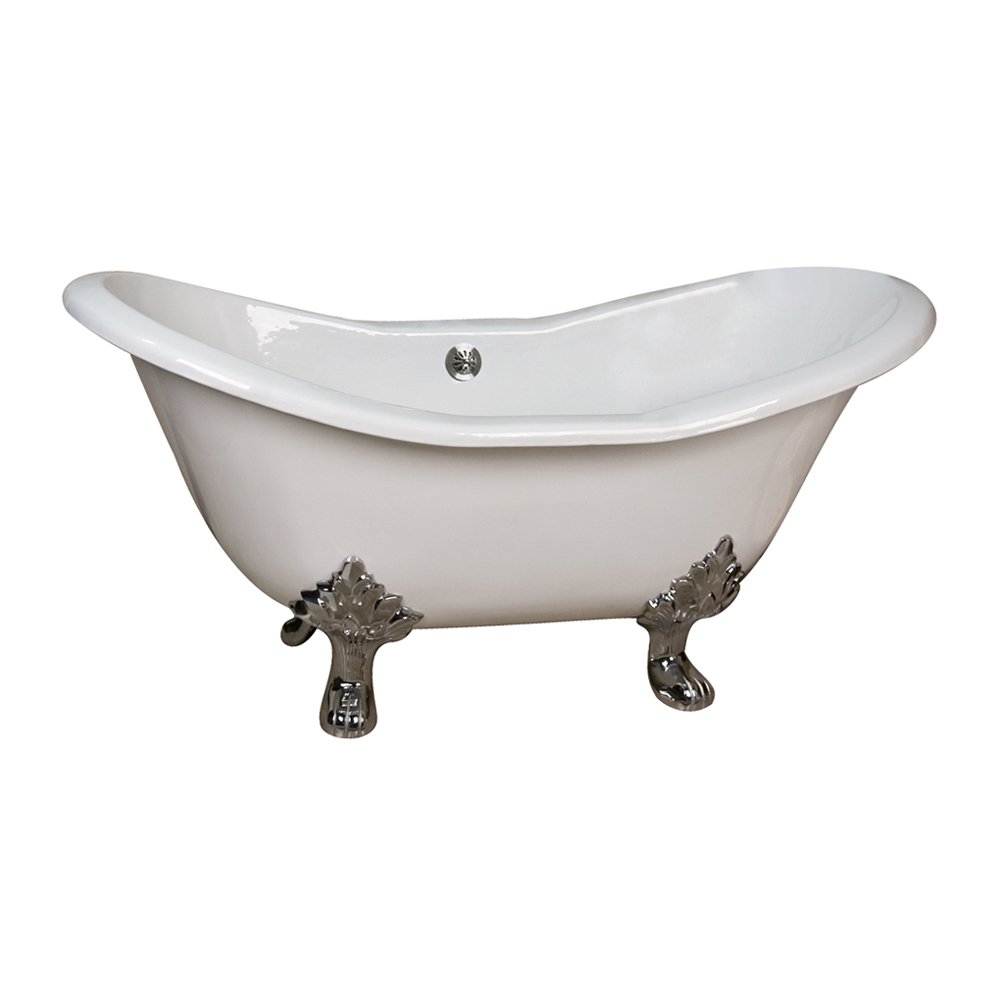 BarclayMacon Cast Iron Double Slipper Clawfoot Bathtub - Vintage Style Freestanding Soaking Tub for Bathroom Remodel & Luxury Spa Experience