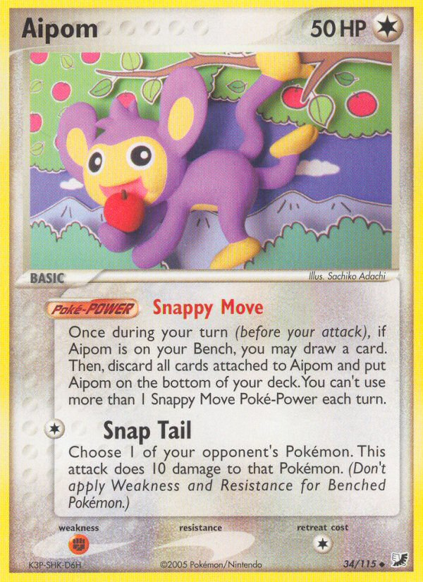 Aipom Pokemon Card (34/115) EX Unseen Forces - Rare Collectible for Trading Card Game Battles & Display
