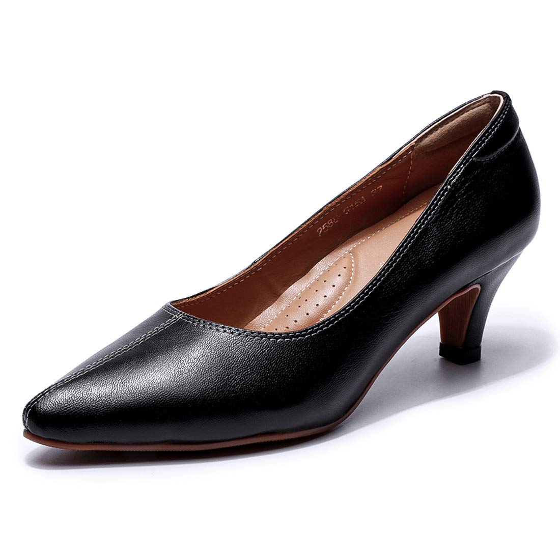 Mona Flying Women's Leather Pump Shoes - Medium Heel Pointed Toe Dress Shoes for Office, Business, Wedding & Formal Events - Comfortable Ladies Work Shoes for Professional Women