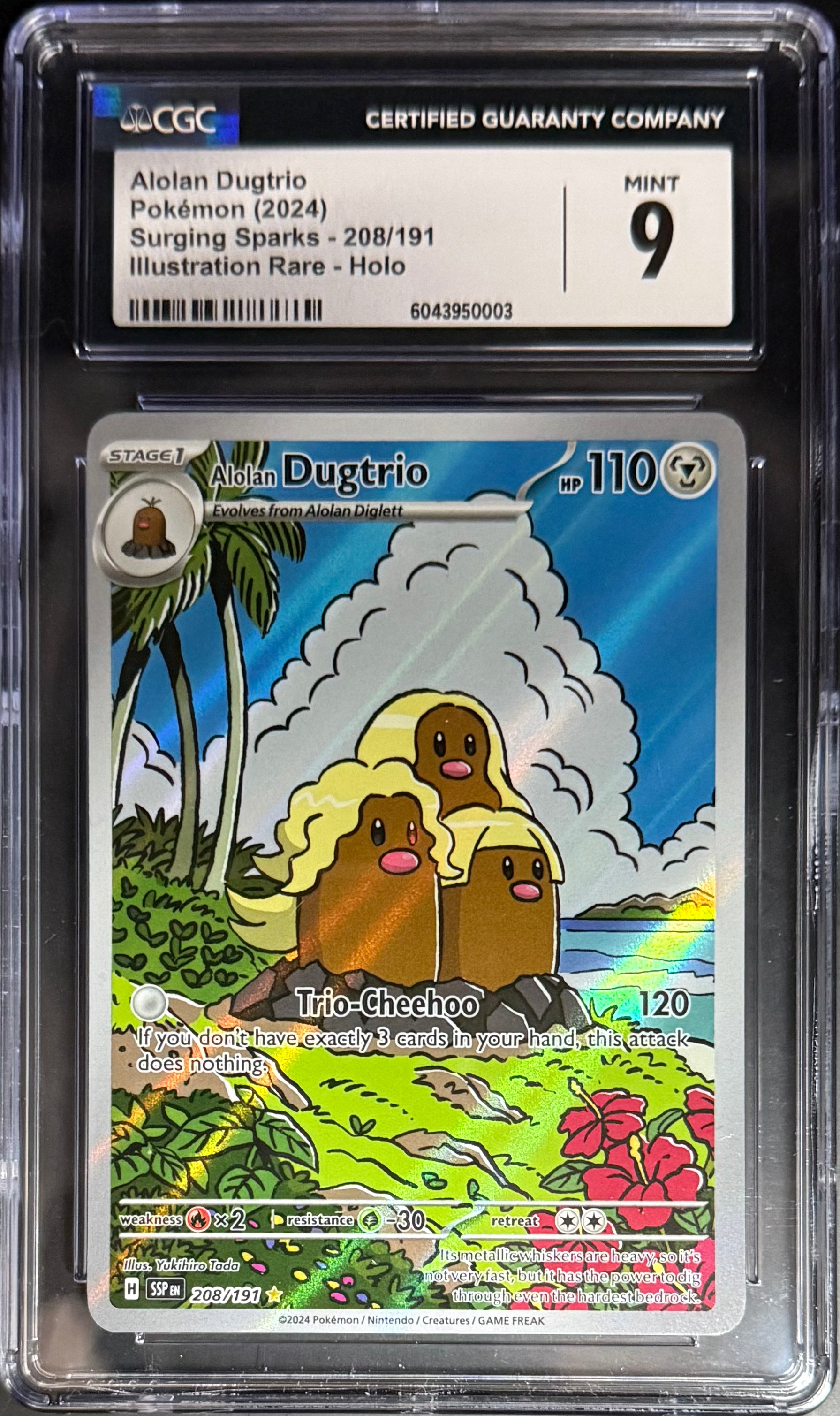 Pokemon Alolan Dugtrio 208/191 Illustration Rare Holo Card - Surging Sparks 2024 CGC 9 Mint Condition - Perfect for Pokemon TCG Collectors & Competitive Play