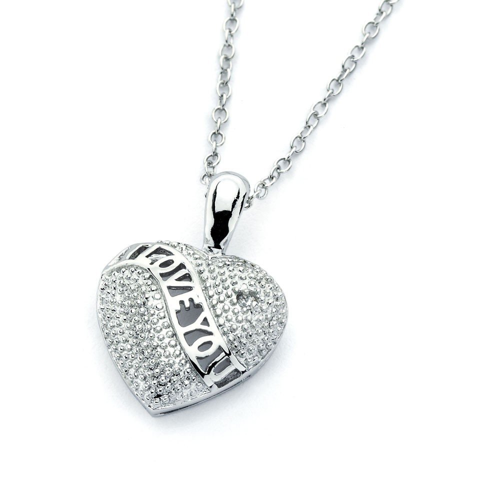 Elegant Clear Cubic Zirconia 'I Love You' Heart Pendant Necklace in Rhodium Plated Sterling Silver - Perfect for Anniversary Gifts, Valentine's Day & Romantic Occasions