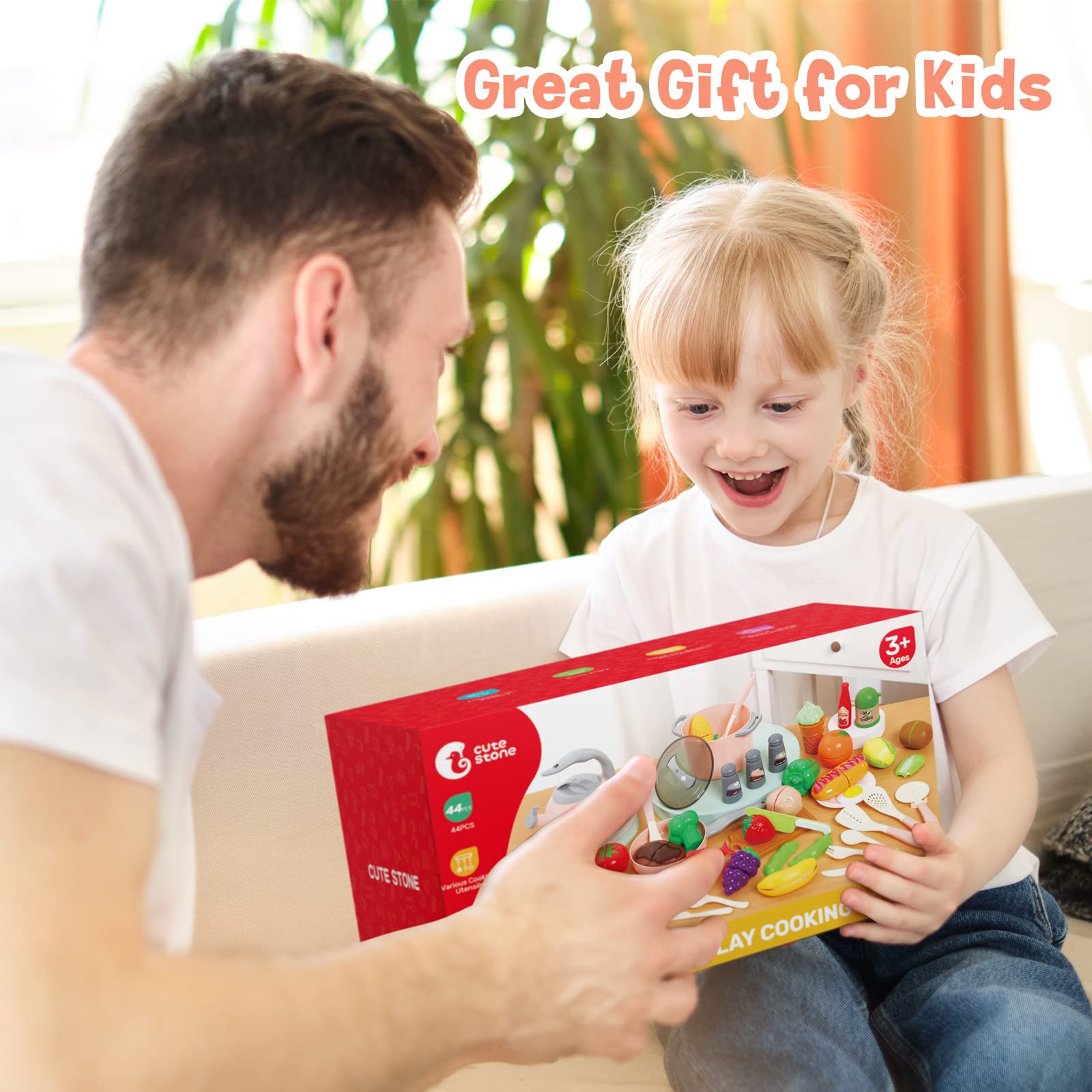**CUTE STONE Kids Kitchen Playset - 24-Piece Pretend Play Food & Cookware Toys with Pots, Pans & Utensils - Educational Toddler Cooking Set for Boys & Girls - Perfect for Role Play, Birthday Gifts & Preschool Learning**