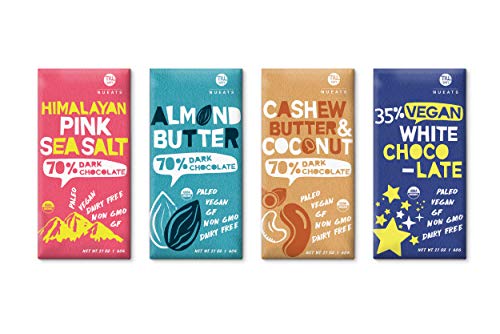 Organic Paleo Vegan Gluten-Free Chocolate Bars 4-Pack - Almond Butter, Cashew Coconut, Himalayan Pink Salt & Vegan White (2.1oz Each) | Healthy Snacks for Keto, Dairy-Free Diet & Gift Giving