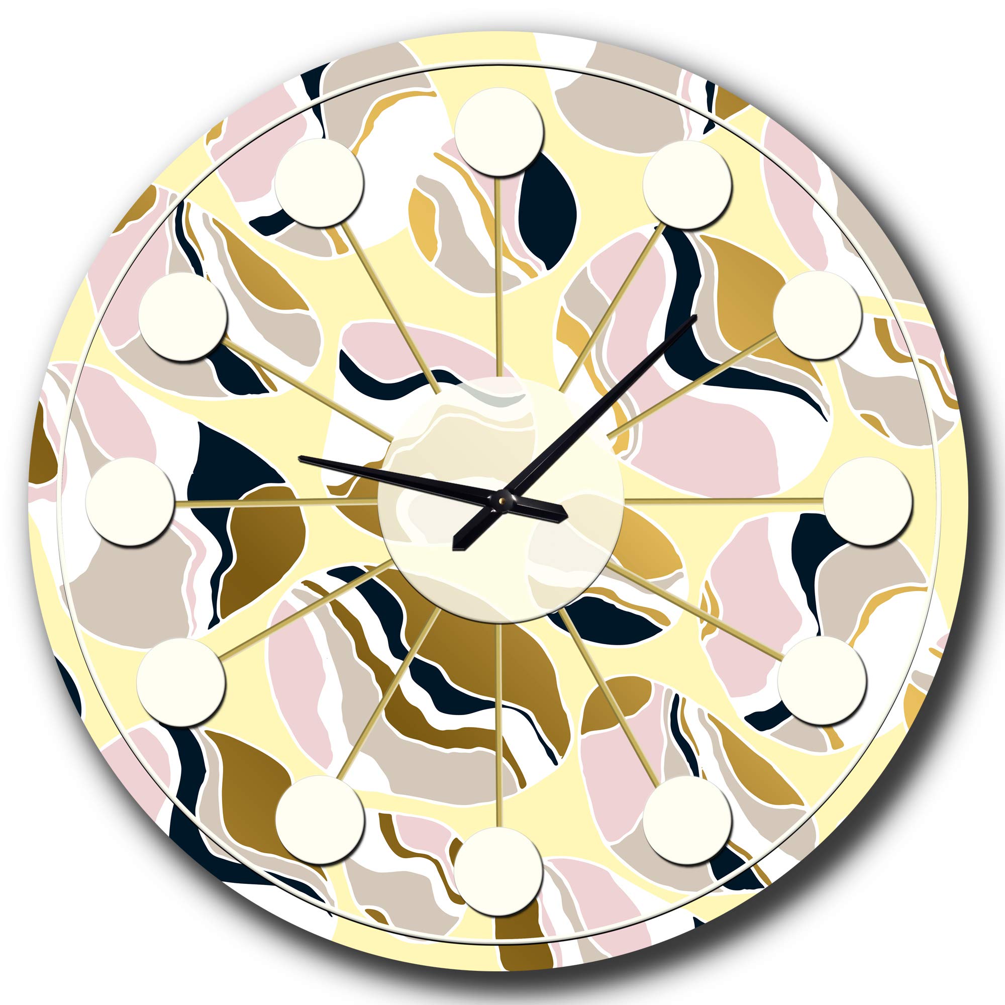 Designart Golden River Stones Mid-Century Modern Round Wall Clock - Metal Wall Art Decor for Living Room, Bedroom, Office | Stylish Home Decor & Unique Gift Idea