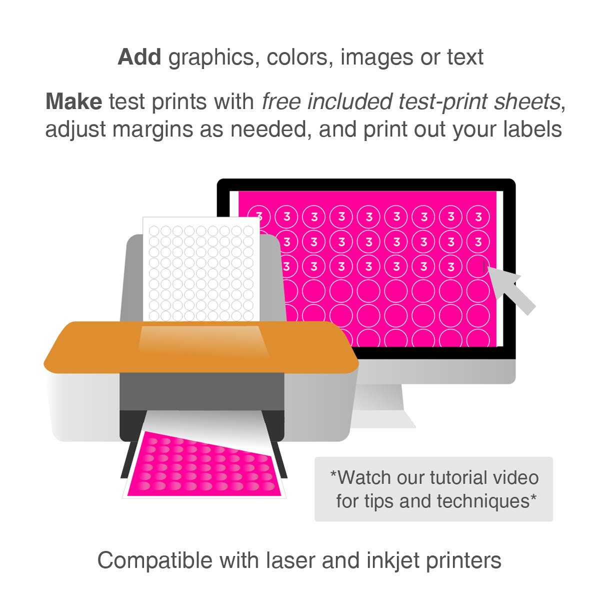 ChromaLabel 0.75 Inch Round Printable Labels for Laser & Inkjet Printers - 2700 Stickers per Pack (108 Dots per Sheet) - Fluorescent Pink - Perfect for Organizing, Shipping & Product Labeling