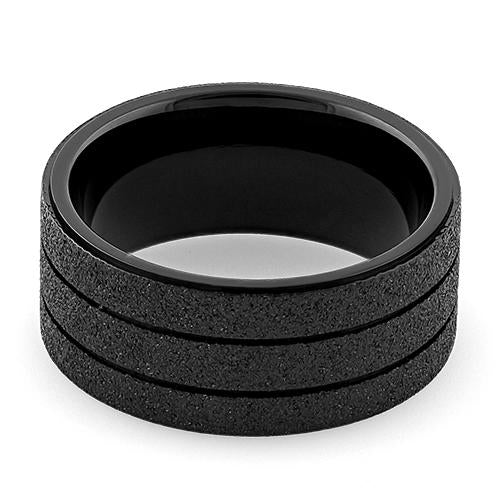 Premium Stainless Steel Black Double Groove Sandblasted Finish Ring for Men - Durable Wedding Band, Fashion Statement & Everyday Wear