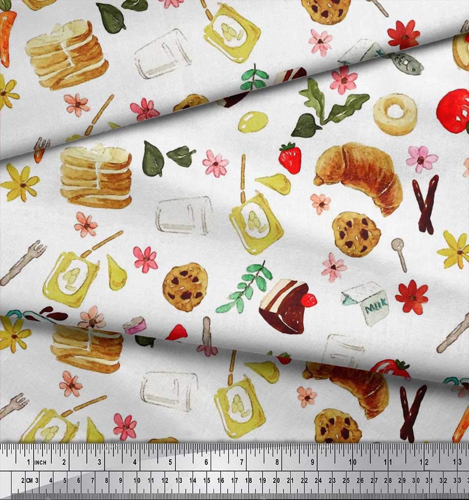 Soimoi Velvet Fabric - Fruits, Bread & Donut Food Print Sewing Material - 58 Inch Wide - Perfect for DIY Crafts, Quilting, Apparel & Home Decor Projects