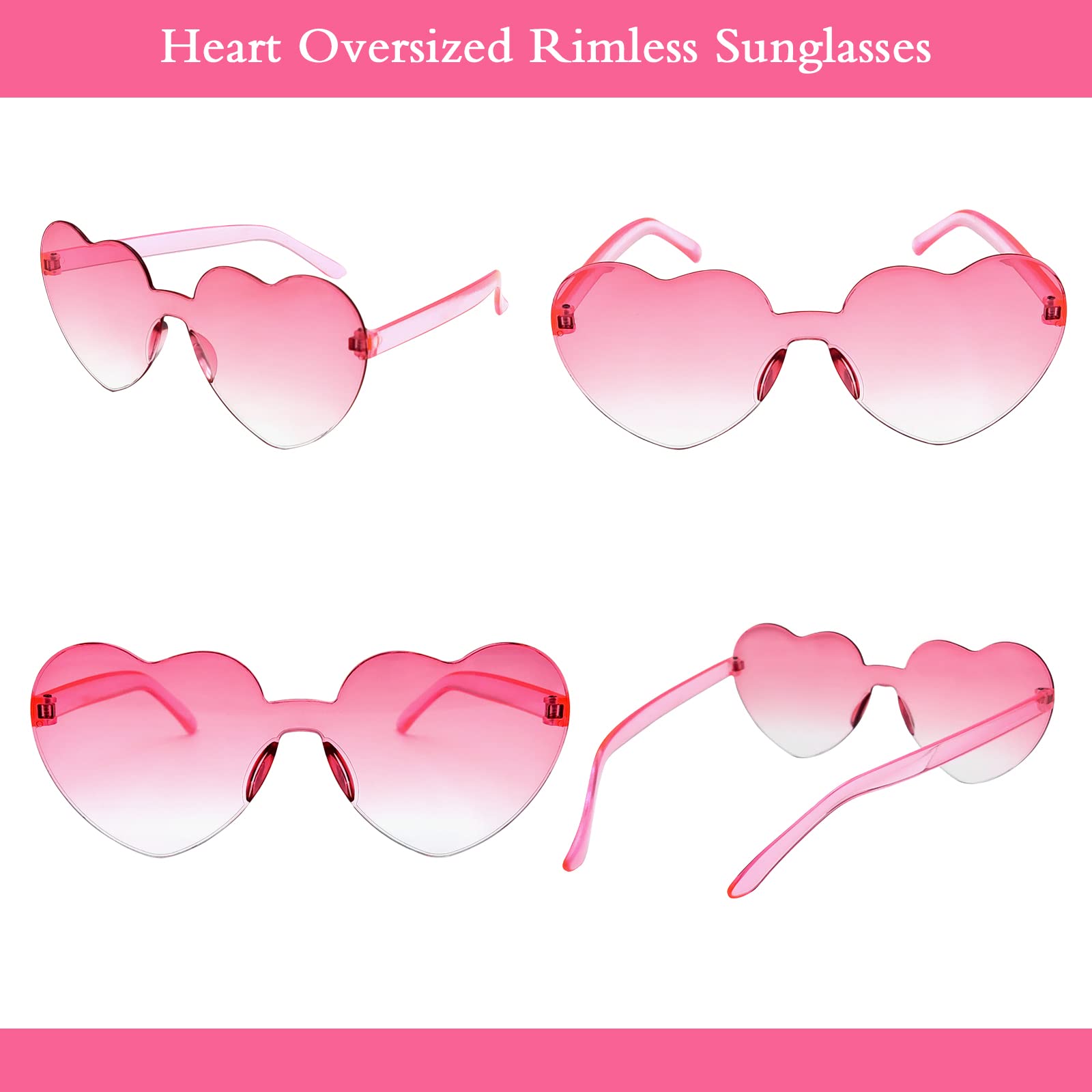 12 Pairs Heart Shaped Sunglasses - Colorful Rimless Love Glasses for Bachelorette Party, Bridal Shower Favors, Valentine's Day Gifts & Photo Props
