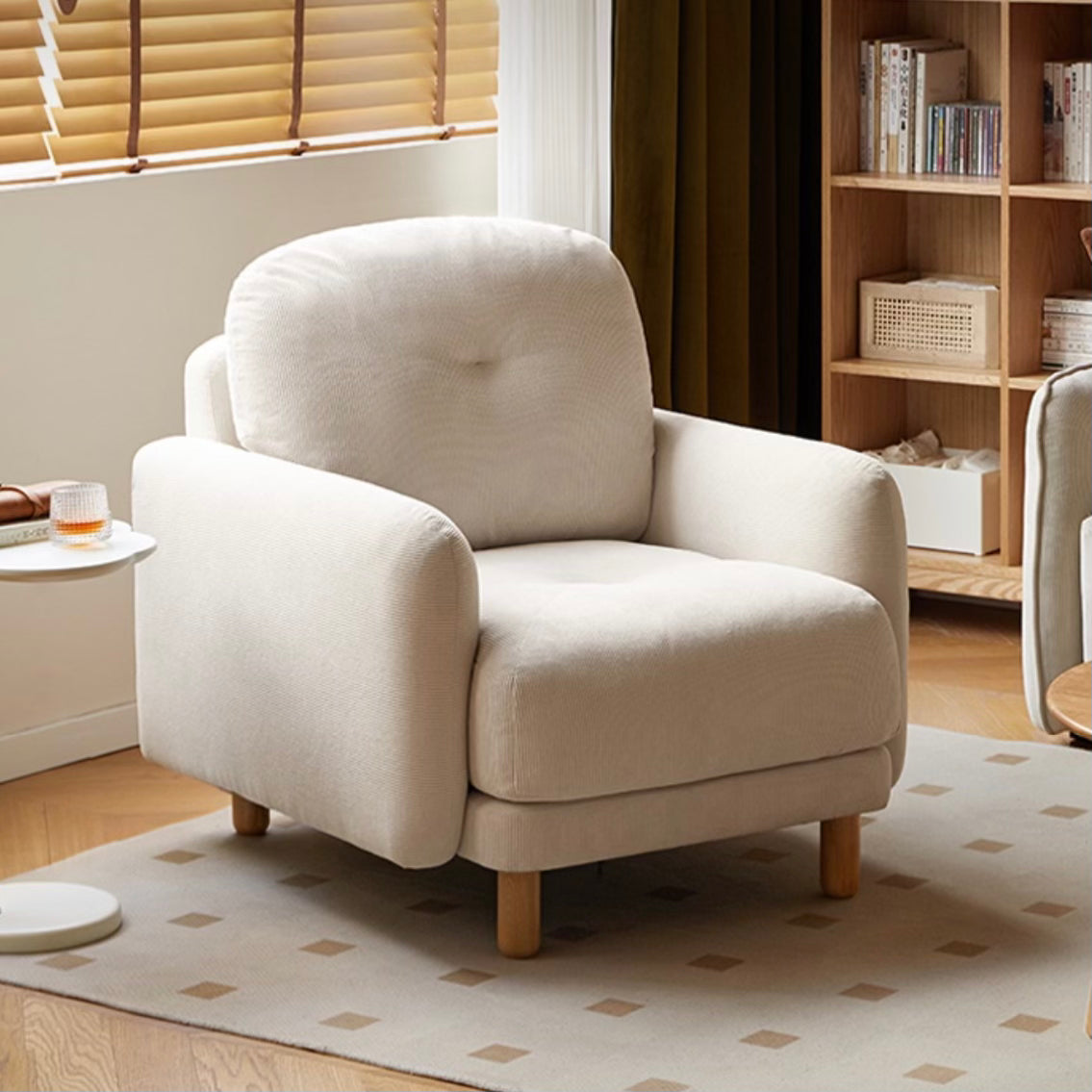 Premium Cream Goose Down Leisure Fabric Armchair - Ultra Soft & Comfortable for Living Room, Bedroom, or Office Relaxation