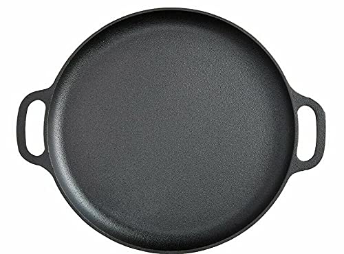 HUIJK 14 Inch Cast Iron Pizza Pan - Pre-Seasoned Skillet for Baking, Grilling & Stovetop Cooking - Perfect for Pizza, Bread, Steak & Camping (Oven, Grill & Stove Safe)