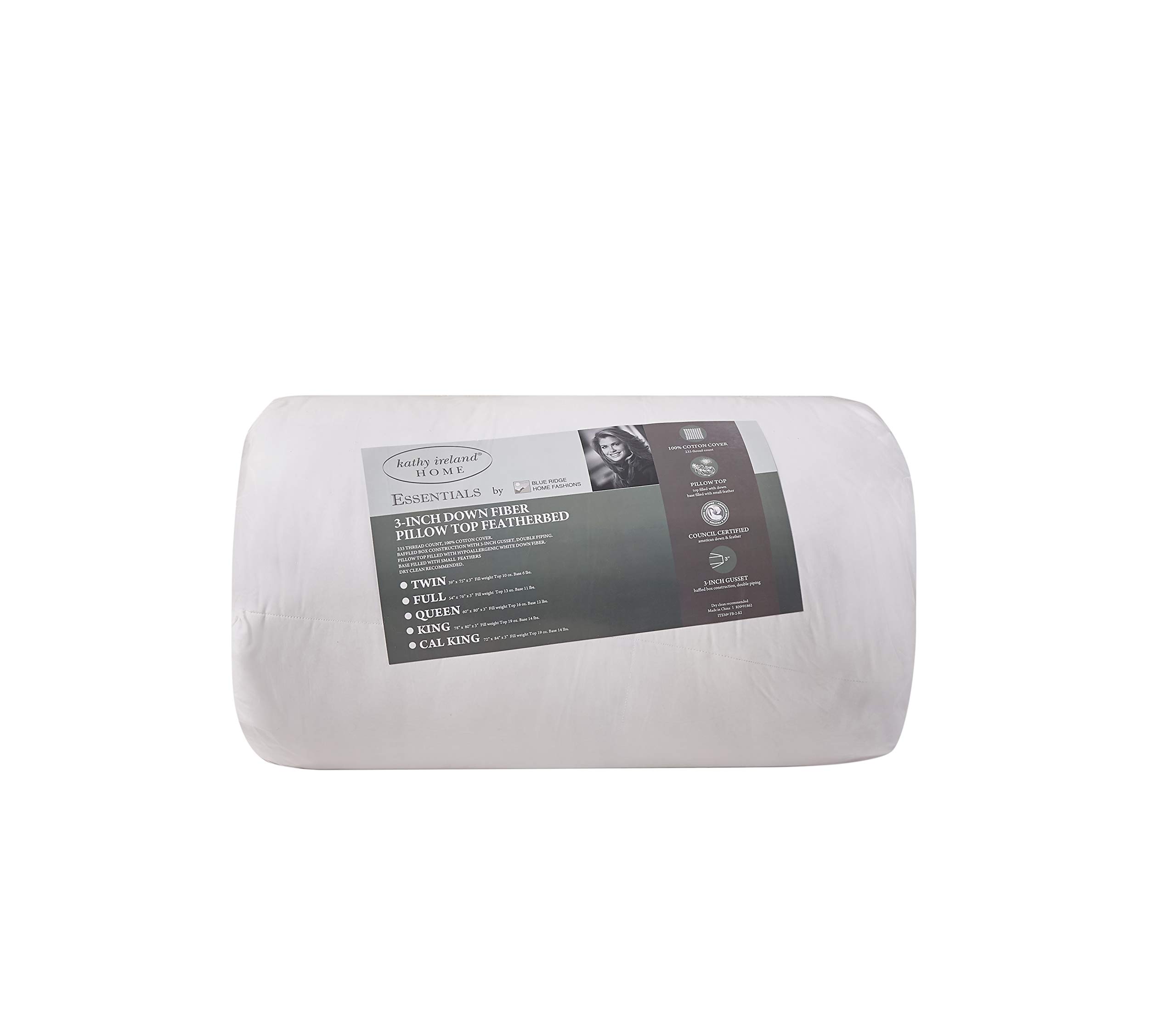 Premium Kathy Ireland Pillowtop Mattress Topper - Cal King Size (72