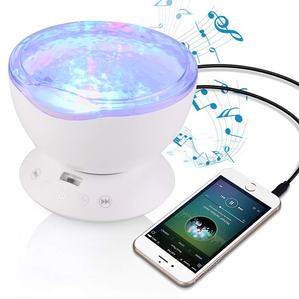 Ocean Wave Projector with Aurora Lights - Bluetooth Speaker Night Light for Baby Nursery, Kids & Adults Bedroom, Living Room - White | Relaxing Mood Light for Sleep, Meditation & Home Decor