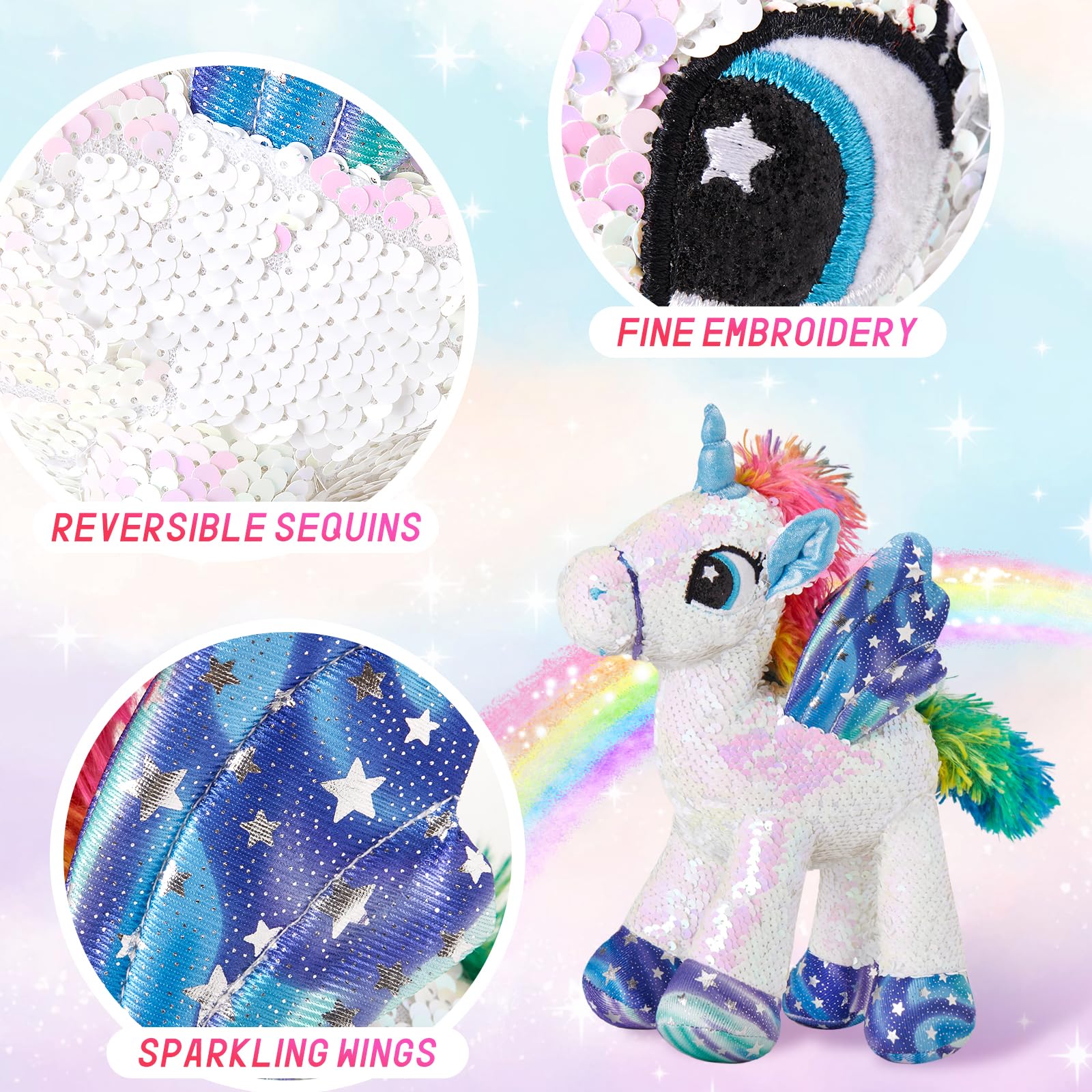 Reversible Unicorn Stuffed Animal with Glitter Sequins - Soft Plush Toy for Girls & Toddlers (13