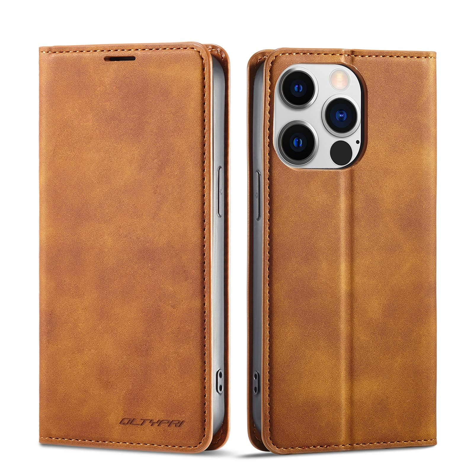 Premium PU Leather Magnetic Flip Wallet Case for iPhone 15 Pro Max - Shockproof Card Holder with Kickstand & Hidden Adsorption (Brown) | Perfect for Business, Travel & Daily Protection