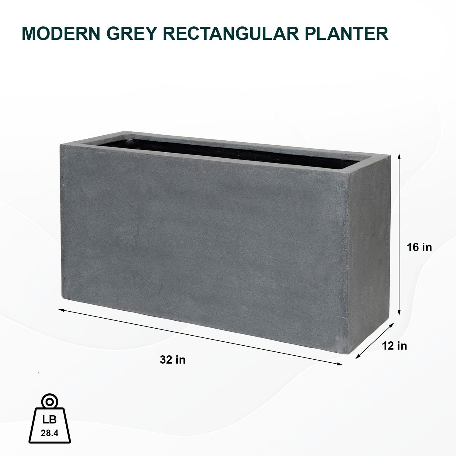 Modern Grey Rectangular Fiberstone Planter - 16 Inch Tall Indoor/Outdoor Pot for Plants, Succulents, Herbs | Durable & Stylish Home & Garden Decor for Patio, Balcony, Living Room