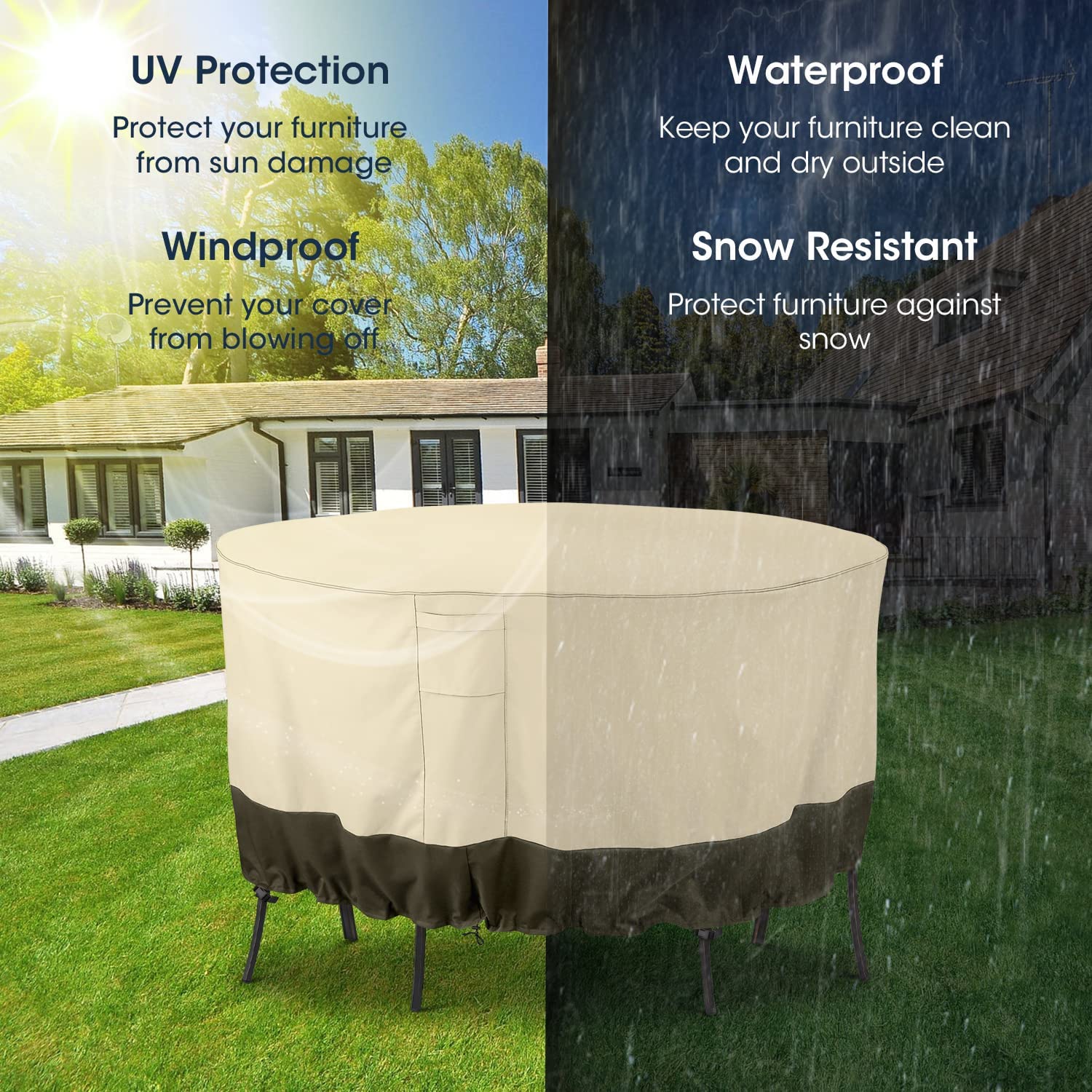 Waterproof Outdoor Patio Furniture Covers for Round Table & Chairs Set - UV Resistant, Anti-Fading, 72-Inch Diameter (Beige/Olive) - Perfect for Backyard, Garden & Deck Protection Against Rain, Sun & Weather Damage