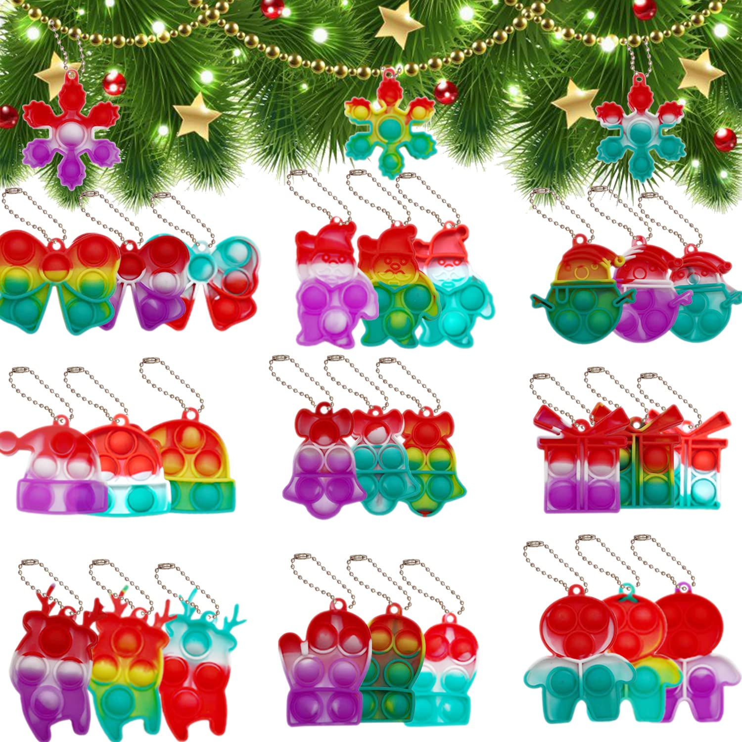 WILSEA Christmas Mini Pop Fidget Toys - Stress Relief Sensory Toys for Kids, Fun Christmas Party Favors & Stocking Stuffers - Perfect for Classroom Prizes, Holiday Gift Bags, and Christmas Goodie Bags