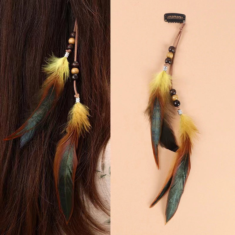 Bohemian Style Colorful Handmade Feather Tassel Hair Clip for Women - Fashion Hair Accessories for Parties, Weddings & Festivals (Boho Chic Hair Jewelry)