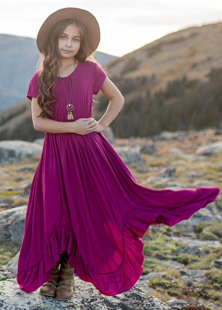 Braelyn Dress in Berry - Flowy Midi Dress for Women, Elegant A-Line Summer Dress with Puff Sleeves | Perfect for Weddings, Parties & Date Nights