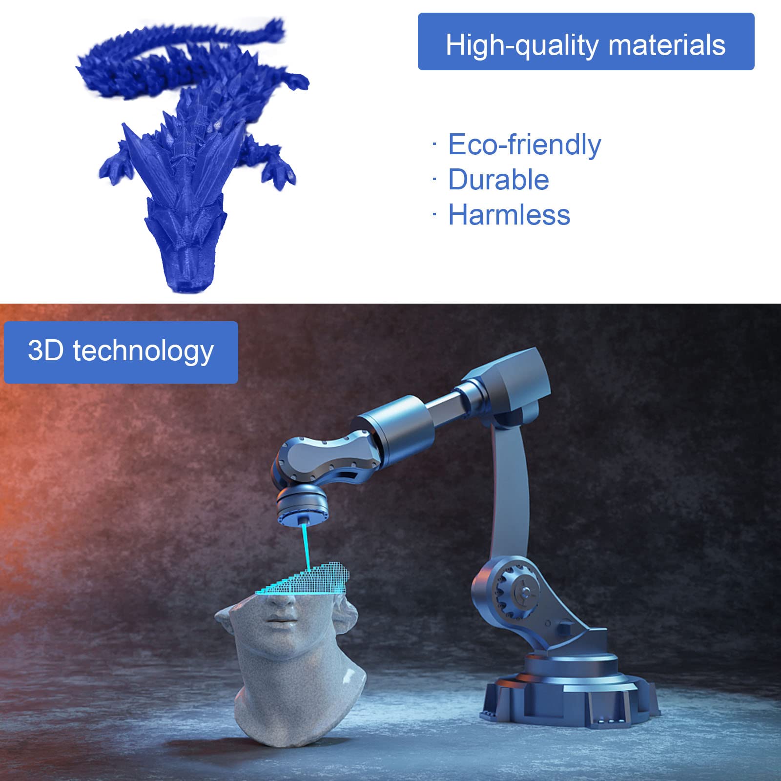 3D Printed Crystal Dragon Toy - Rotatable & Poseable Articulated Dragon Figure for Kids & Adults - Anxiety Relief Stress Relief Gift - 13.8 Inch Blue Fantasy Collectible - Perfect for Desk Decor, Gaming Room Display & D&D Accessories