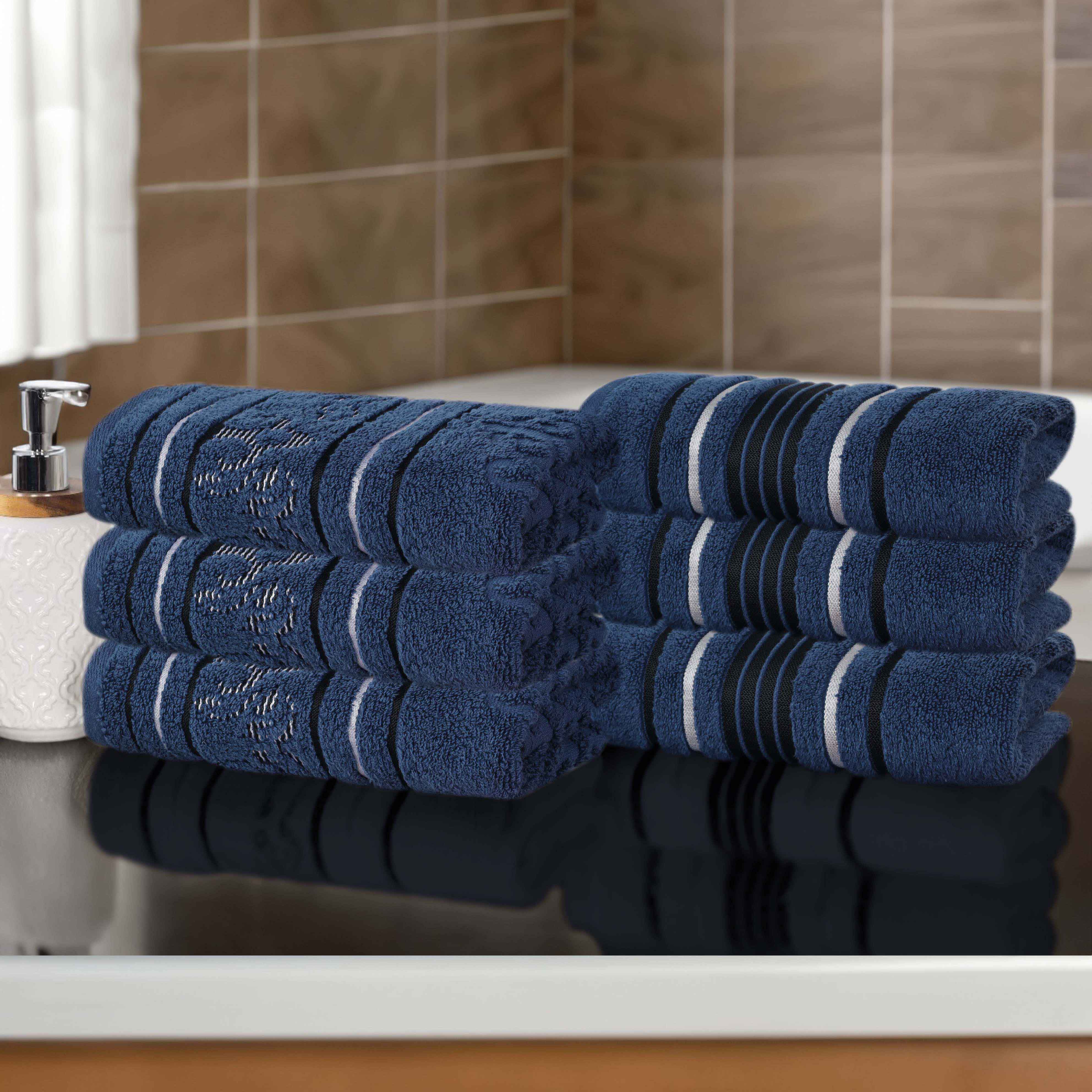 Premium 6-Pack Sadie Zero Twist Cotton Hand Towels - Solid & Jacquard Floral Designs | Soft, Absorbent Bath & Kitchen Towels for Home, Spa, and Guest Use
