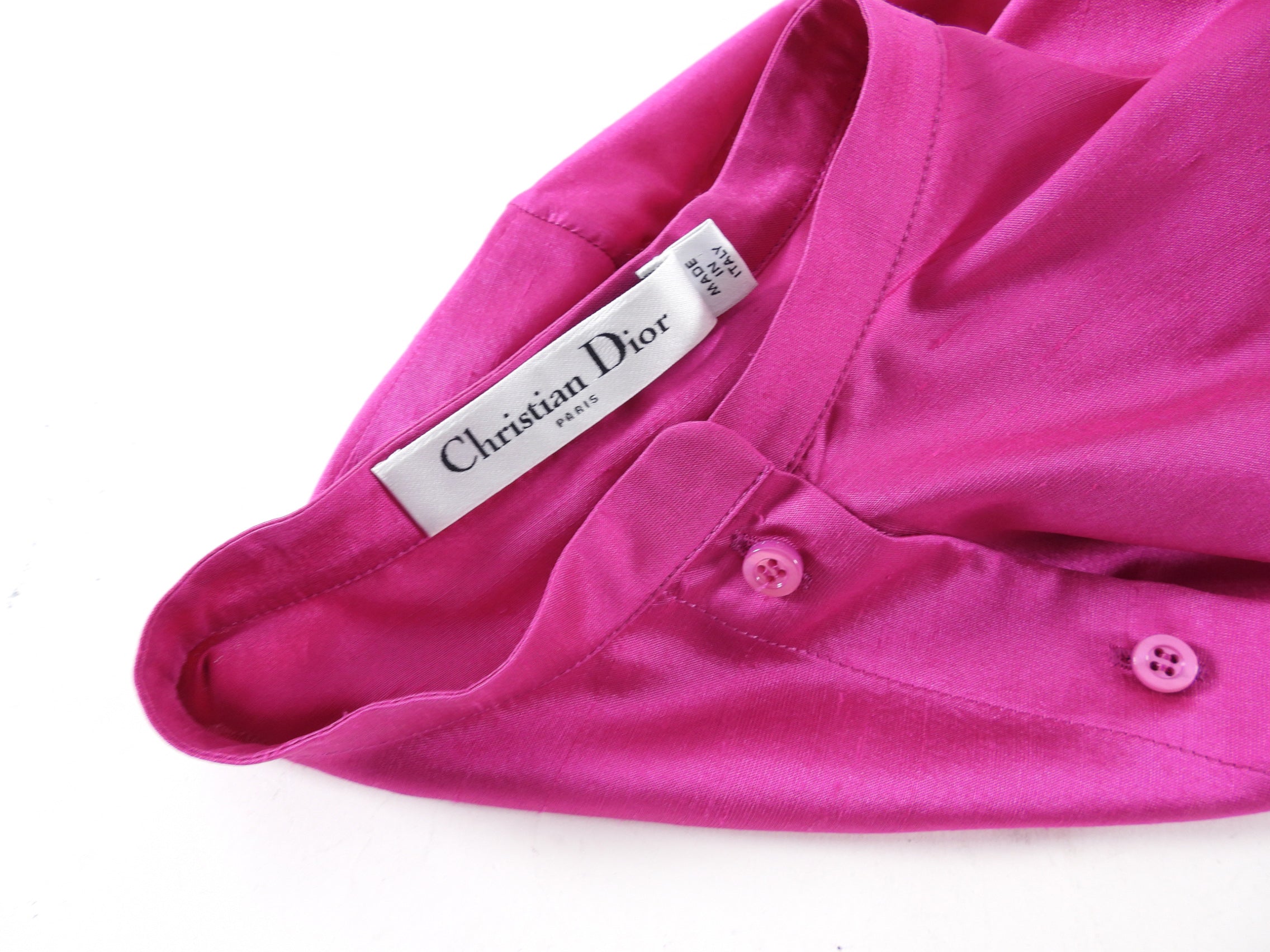 Christian Dior Fuchsia Raw Silk Long Tunic Top Shirt - Women's Luxury Blouse Size FR40/US8 for Elegant Evening Wear & Special Occasions