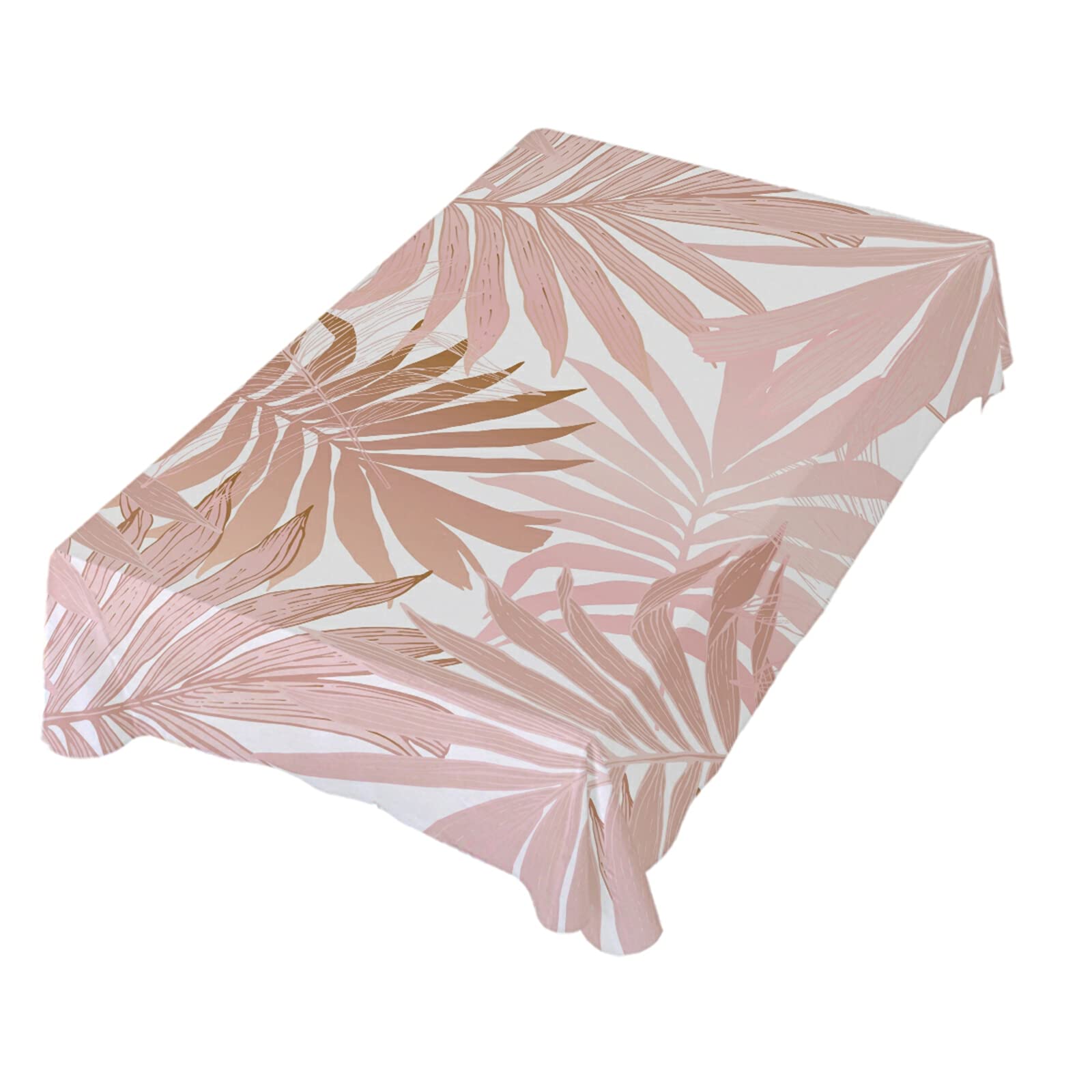 Abstract Tropical Summer Party Tablecloth - Pink Rose & Palm Leaf Design Polyester Table Cover 54x72 Inch for Dining Table Decor | Perfect for Beach Weddings, Luau Parties & Summer Dinners