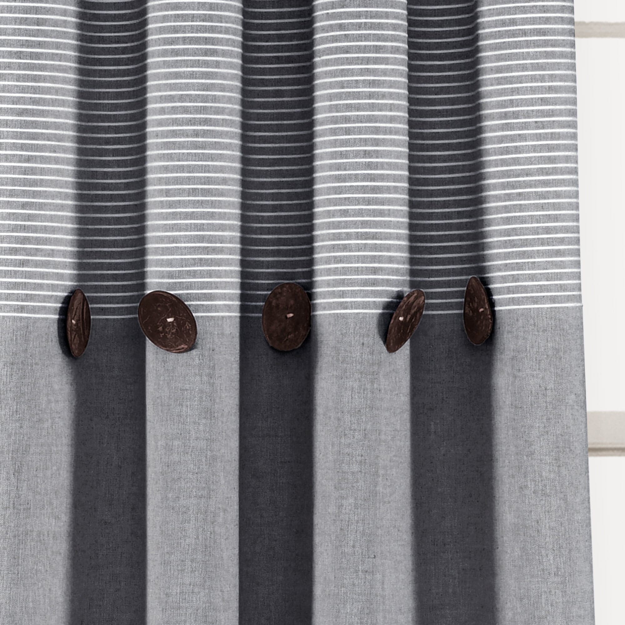 Farmhouse Style Button Stripe Yarn Dyed Woven Cotton Blend Curtain Panel Set - Light Filtering Window Treatments for Living Room, Bedroom & Dining Room