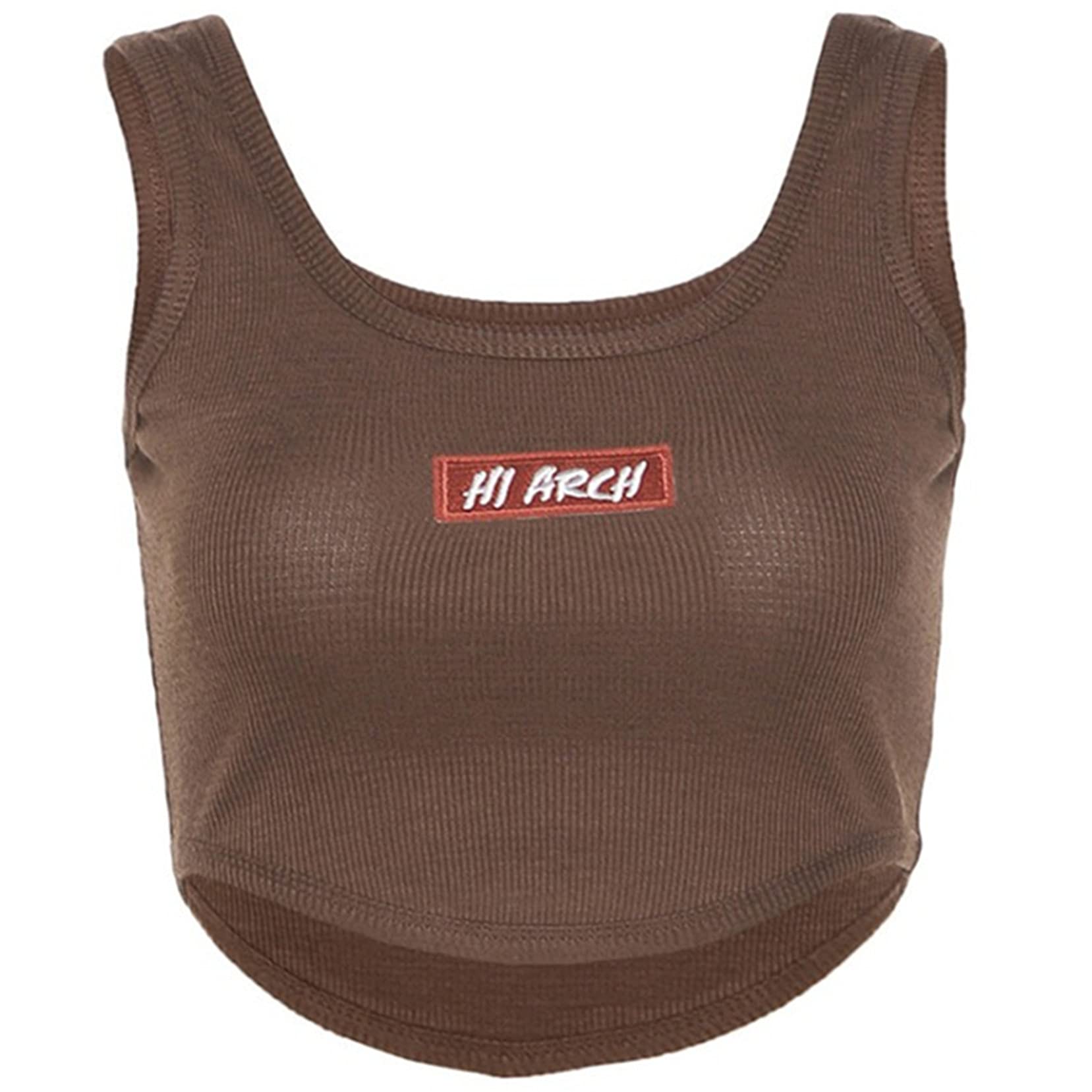 Women's Ribbed Knit Sleeveless Crop Tank Top - Letter Print Camisole with Round Neck for Casual Wear, Layering & Summer Outfits