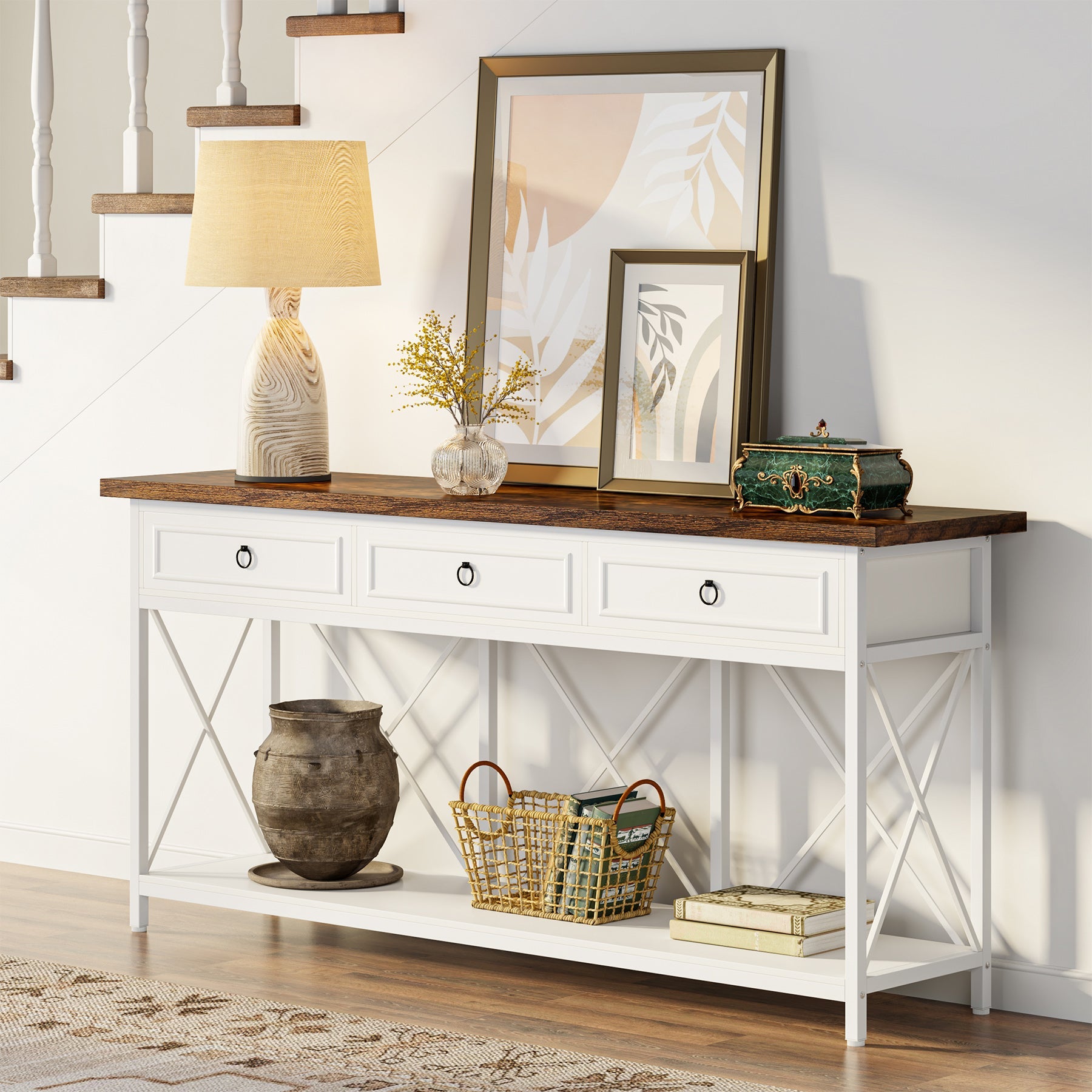 3 Drawer Console Table with Storage Shelf - 70.8