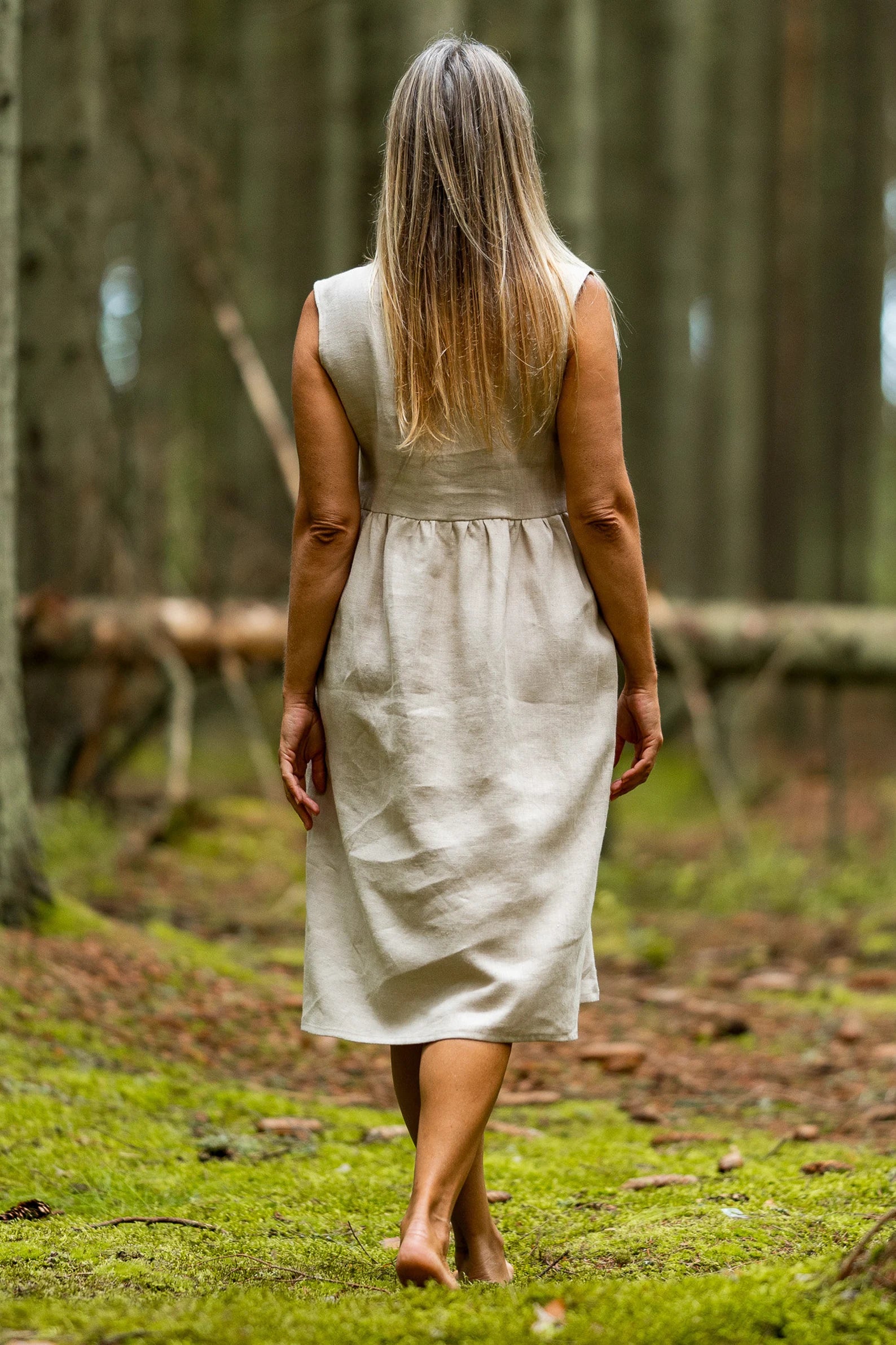 BARBARA Sleeveless Linen Maternity Dress - Natural Color, Breathable & Comfortable for Pregnancy - Perfect for Summer, Beach, and Casual Outings
