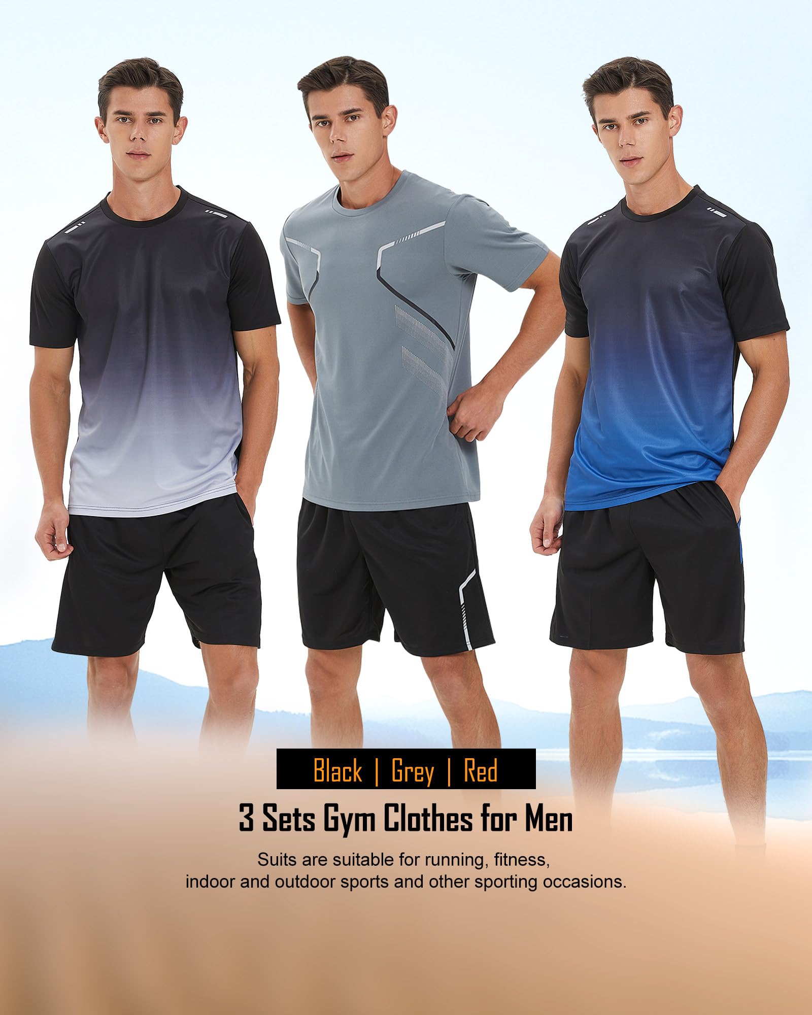 BOOMCOOL Men's 6-Pack Gym Clothes Set - Workout Shorts & Long Sleeve Shirts for Running, Training & Fitness - Moisture Wicking Dry Fit Athletic Outfits for Gym, Jogging & Sports Activities