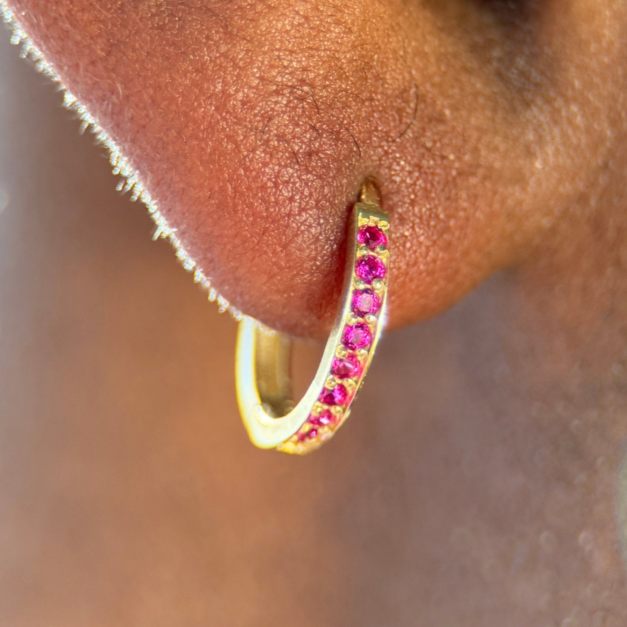 14K Yellow Gold Ruby Cartilage Hoop Earrings - Dainty Stud Earrings for Women, Perfect for Everyday Wear & Special Occasions