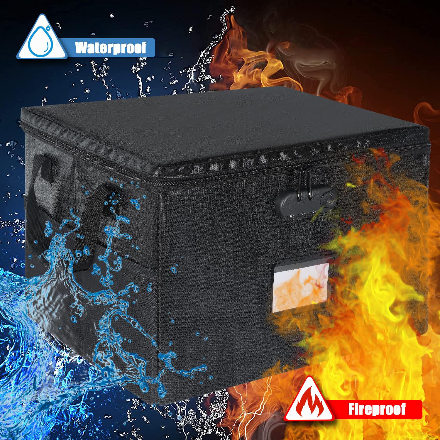 Fireproof and Waterproof Document Storage Box with Lock - Portable Collapsible File Organizer for Home & Office - Secure Hanging Letter/Legal Folder Storage - Ideal for Important Documents, Certificates, and Office Files (Black)