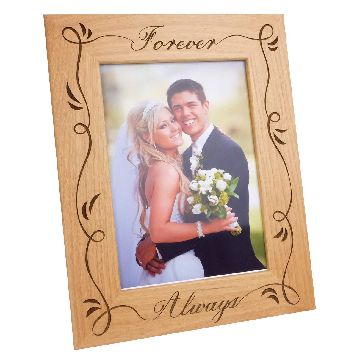 Forever Always Laser Engraved Picture Frame with Glass - Romantic Wedding, Anniversary & Valentine's Gift for Wife, Couples - Perfect for Bedroom Decor, Wedding Albums & Special Occasions