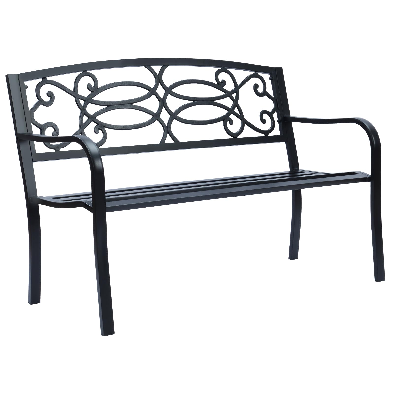 Sun-Ray Metal Park Patio Bench - Black Outdoor Bench for Porch, Lawn, Garden & Deck - Perfect for Backyard Relaxation, Picnics & Outdoor Gatherings