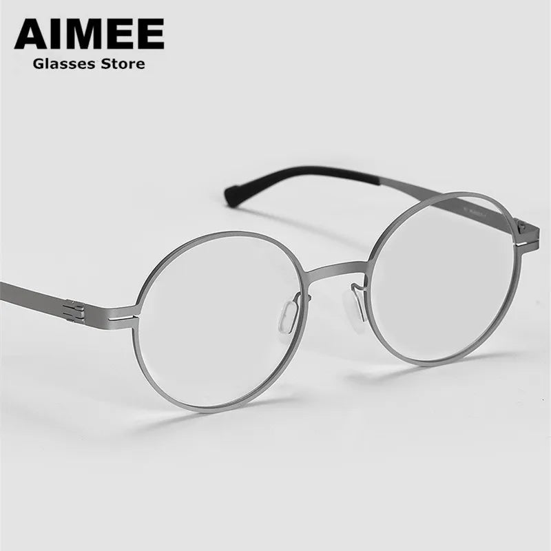 Aimee Unisex Full Rim Round Screwless Titanium Eyeglasses 10723 - Lightweight Durable Frame for Men & Women - Perfect for Reading, Work, and Everyday Wear
