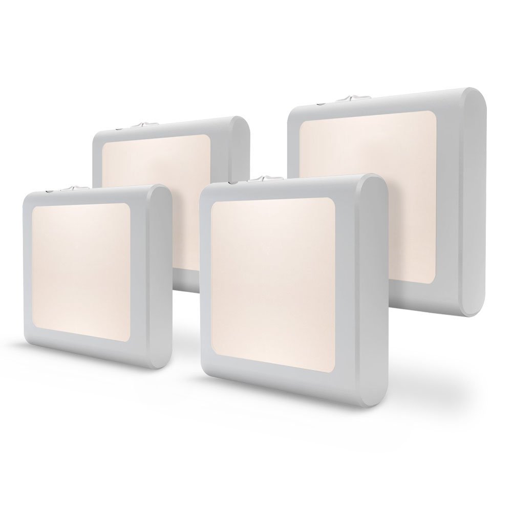 VINTAR 4 Pack LED Night Light Plug into Wall - Smart Dusk to Dawn Sensor & Adjustable Brightness Warm White - Perfect for Hallway, Bedroom, Kids Room, Kitchen, Stairway - Create a Safe & Cozy Atmosphere at Night