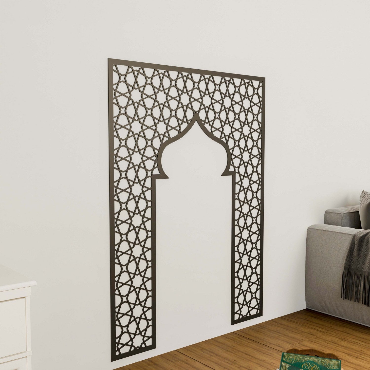 Handcrafted Wooden Mihrab Prayer Room Decor - Islamic Geometric Design Wall Art for Home & Mosque - Perfect for Ramadan, Eid & Daily Prayers